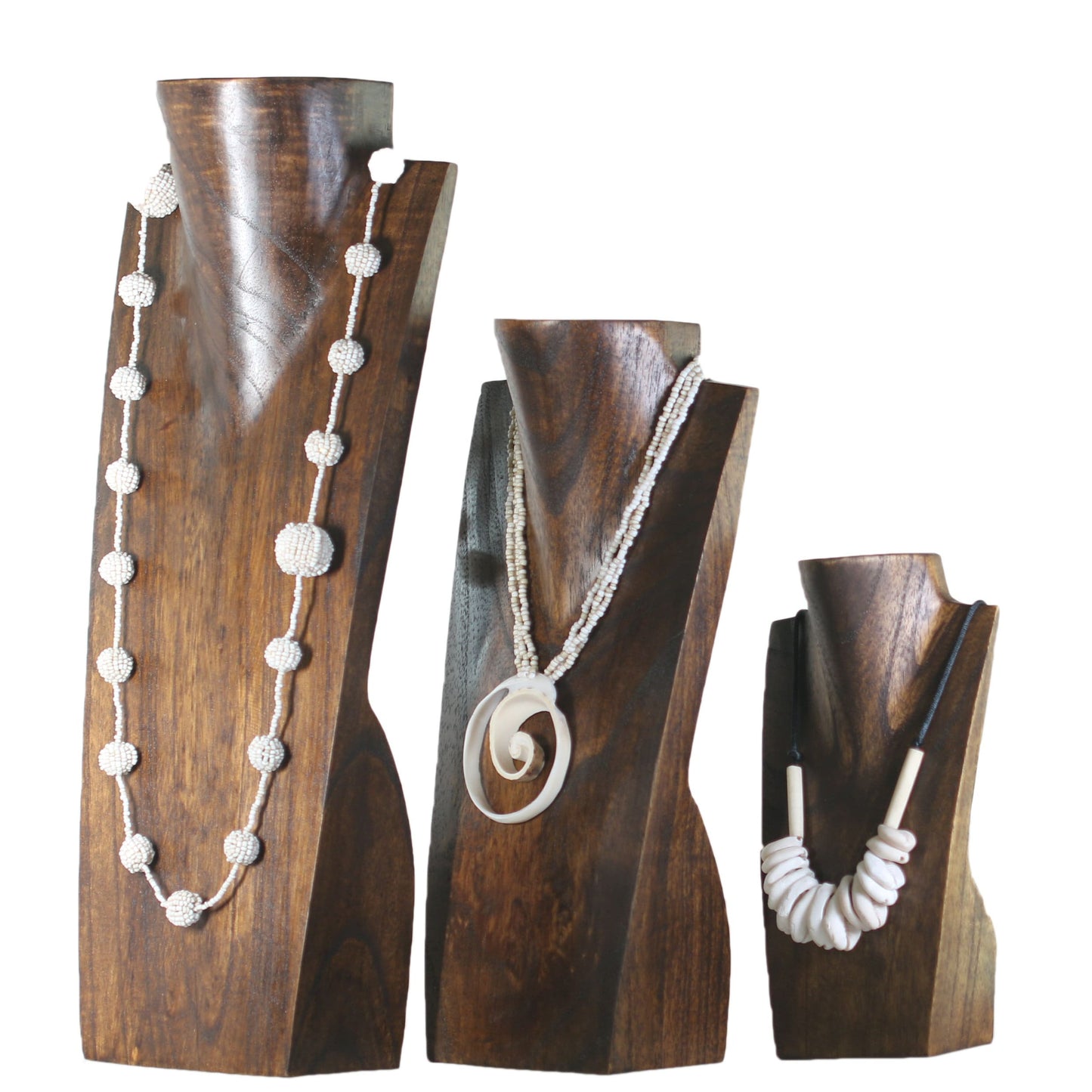 Wooden Jewelry Stand Deep Brown Set 20/30/40cm | Necklace Display Bust 3 pcs
