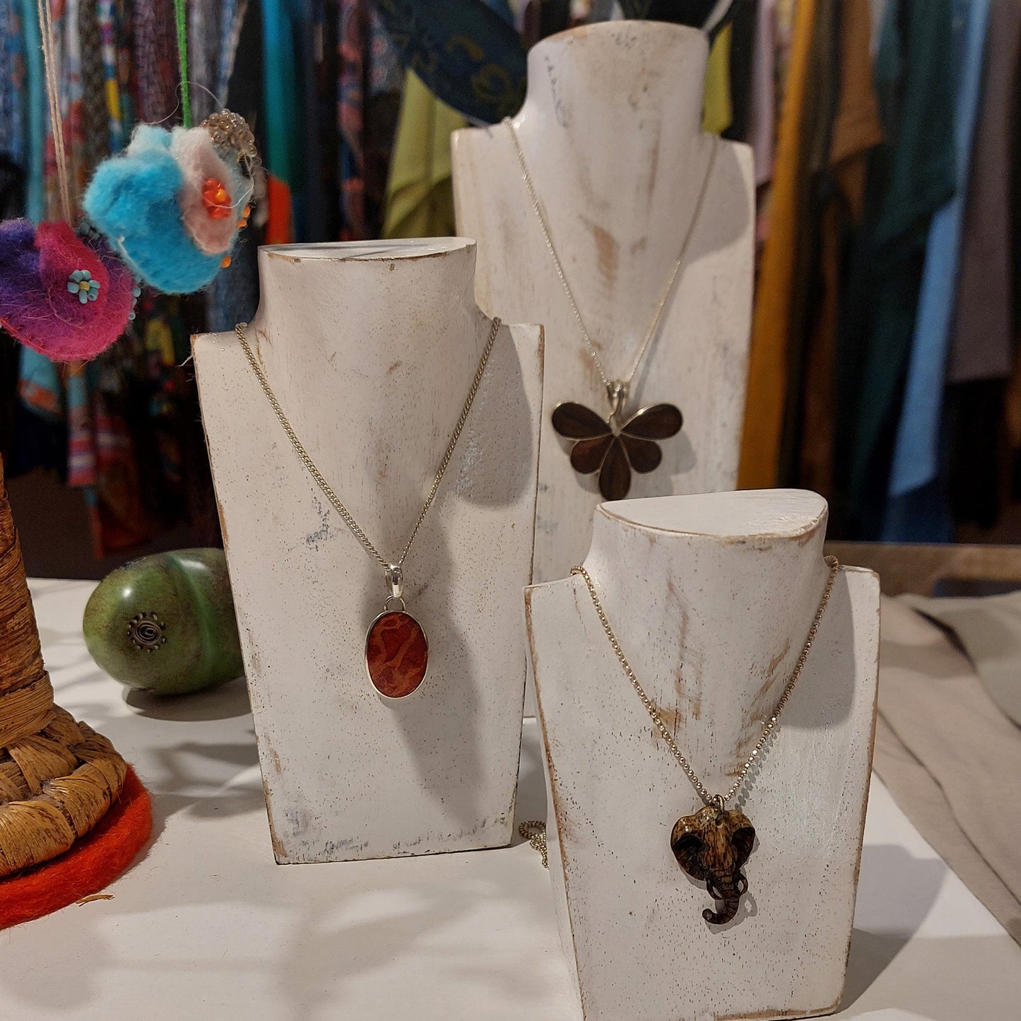 Wooden Jewelry Stand White Set 3 pcs | Miniature Necklace Display Busts