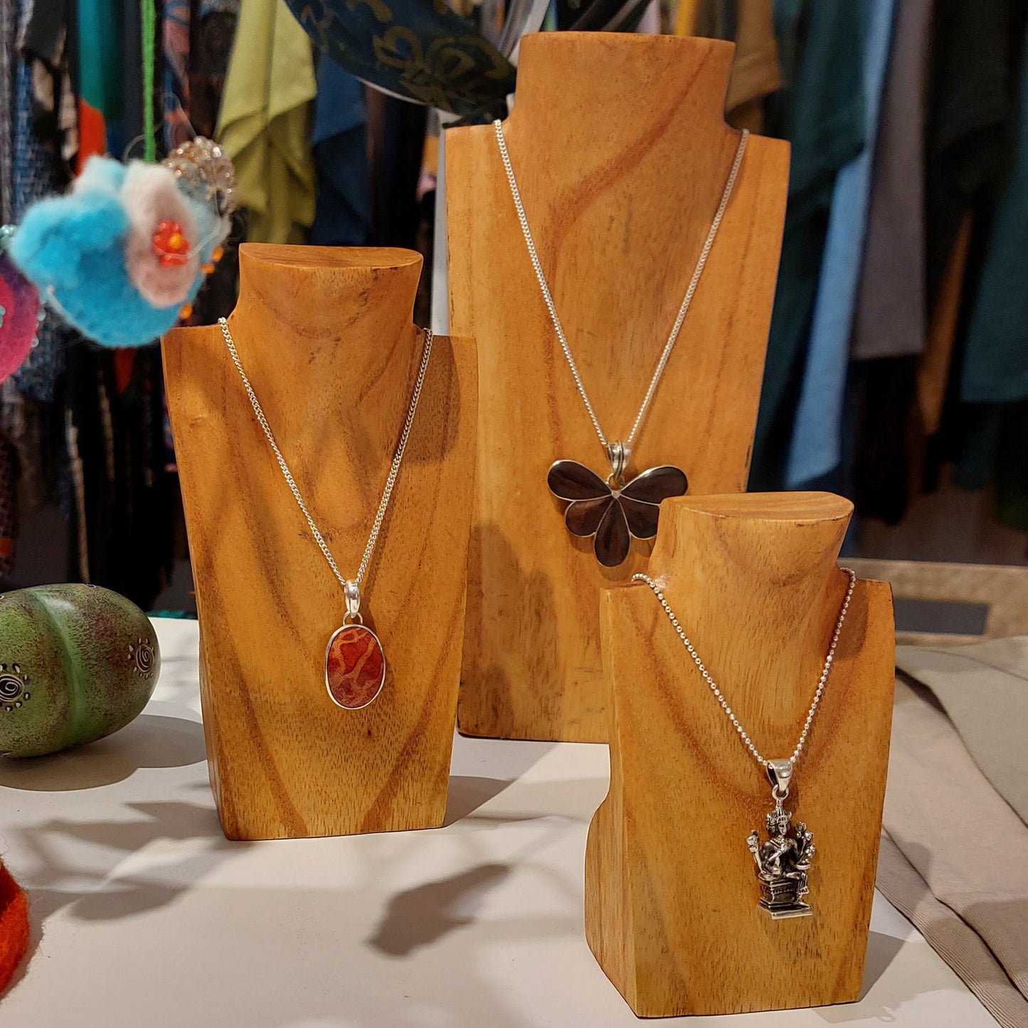Wooden Jewelry Stand Natural Set 3 pcs | Miniature Necklace Display Busts