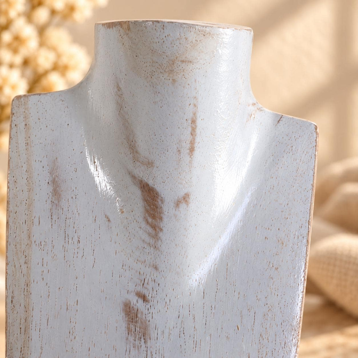 Mini Wooden Necklace Busts, Set of 3, Whitewash, 7.9 / 5.9 / 3.9 in