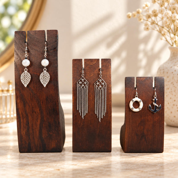 Dark Brown Wooden Earring Display Stands, Set of 3