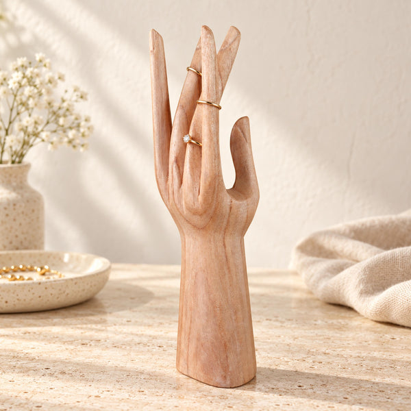 Natural Hand-Carved Wooden Ring Holder, 25 cm (9.8 in)