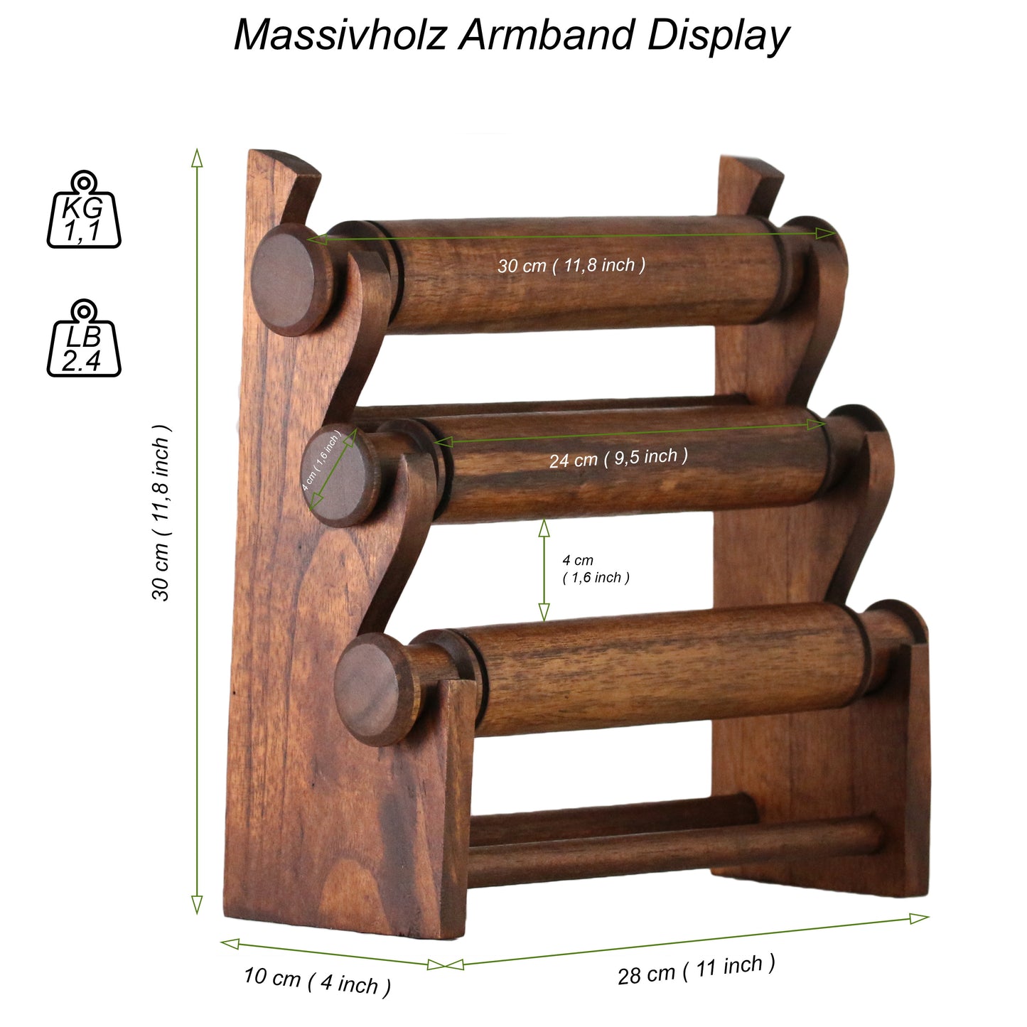 Wooden Bracelet Display Stand Deep Brown 30cm | 3-Tier Jewelry Organizer