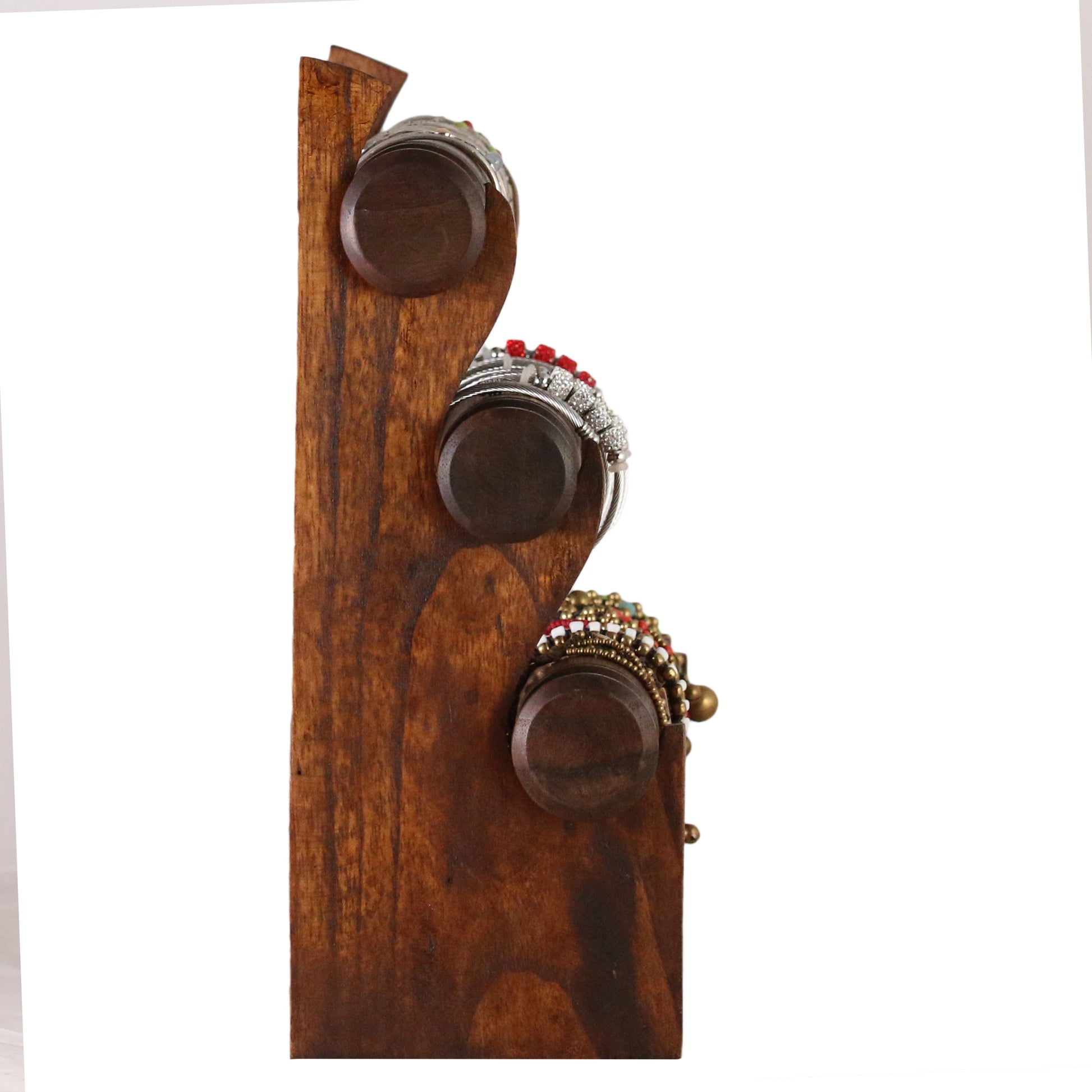 Wooden Bracelet Display Stand Deep Brown 30cm | 3-Tier Jewelry Organizer