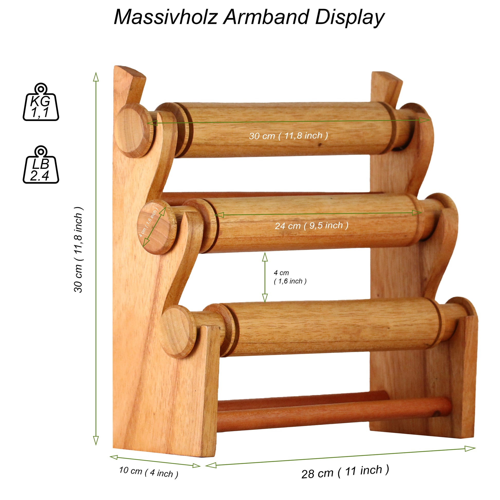 Wooden Bracelet Display Stand Natural 30cm | 3-Tier Jewelry Organizer