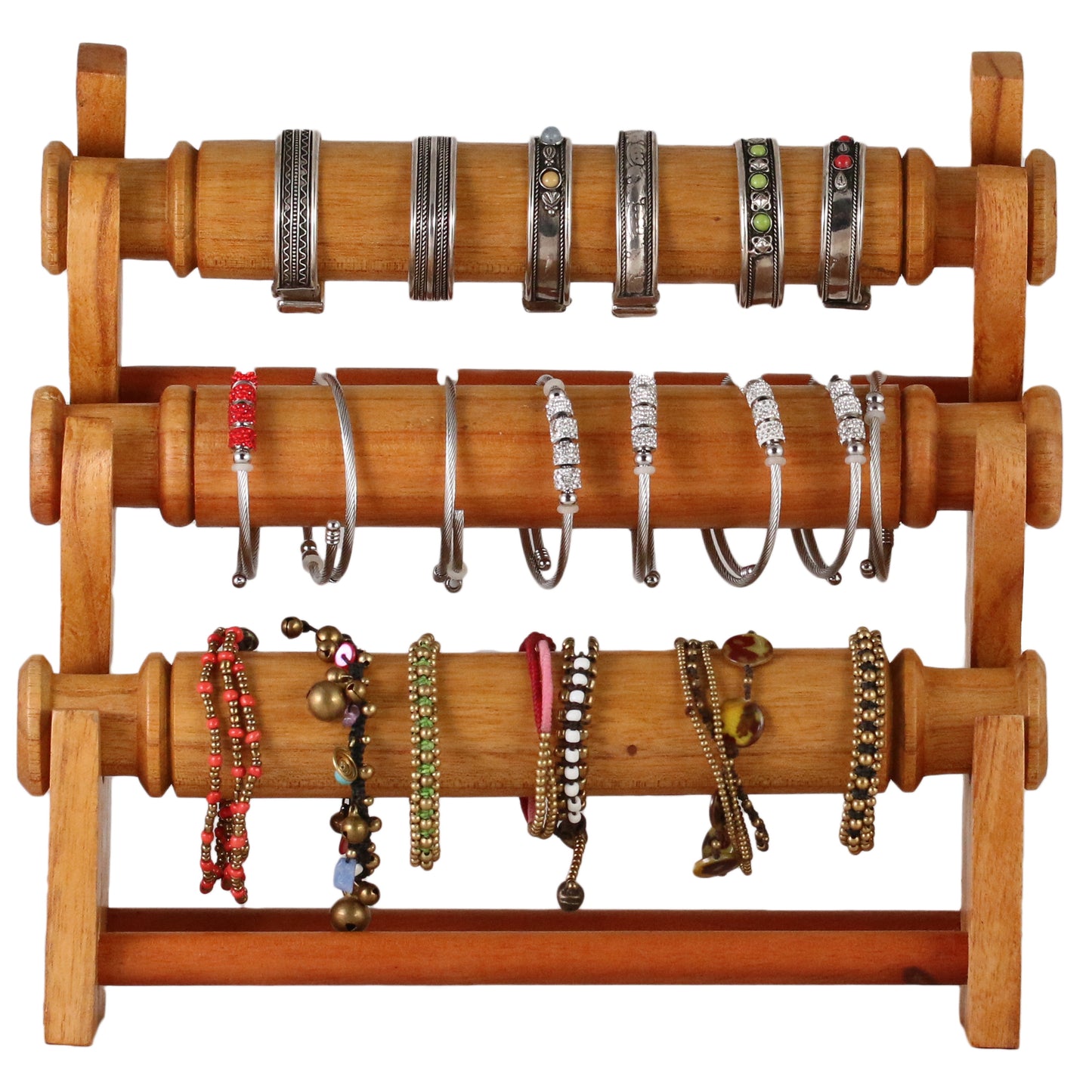 Wooden Bracelet Display Stand Natural 30cm | 3-Tier Jewelry Organizer