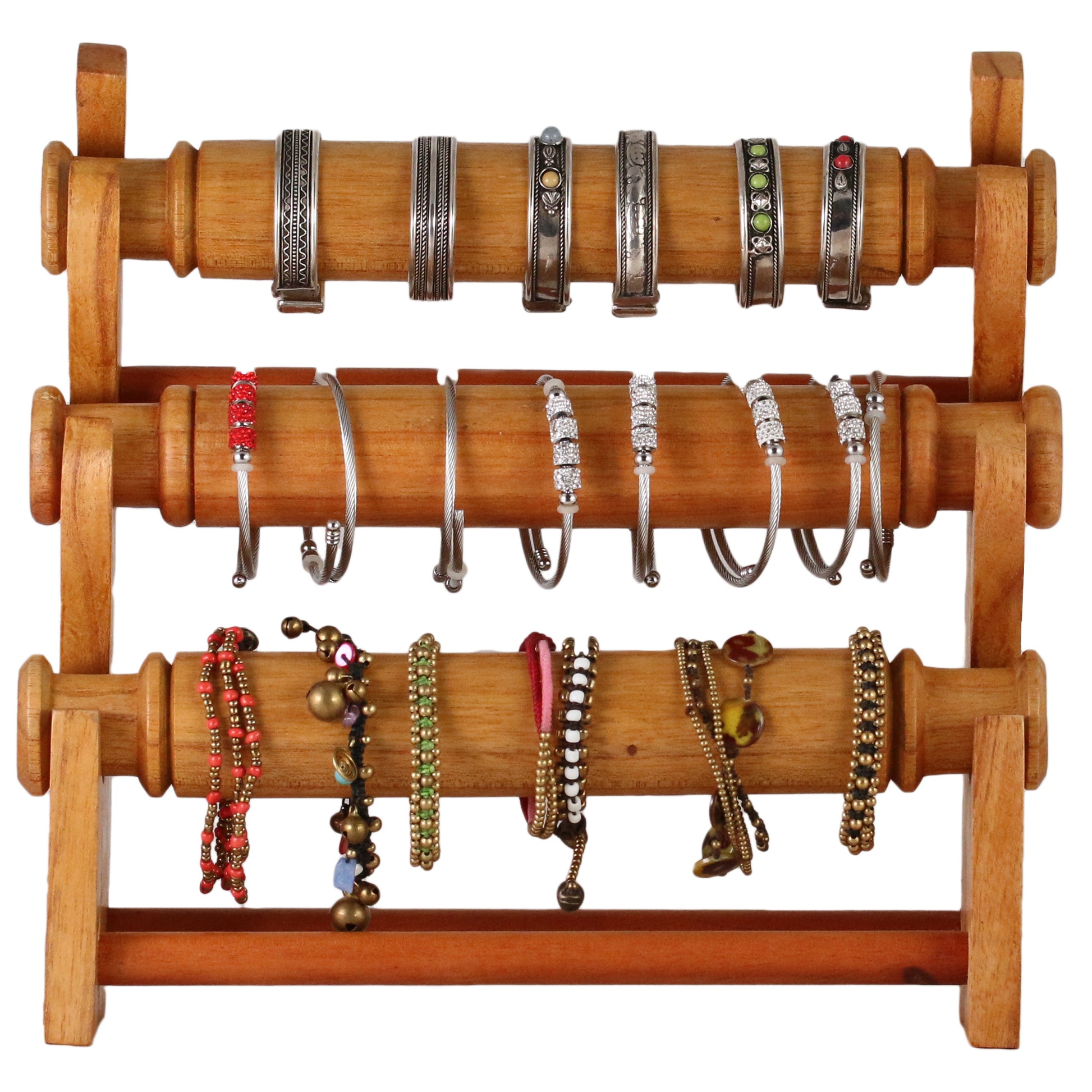 Wooden Bracelet Display Stand Natural 30cm | 3-Tier Jewelry Organizer
