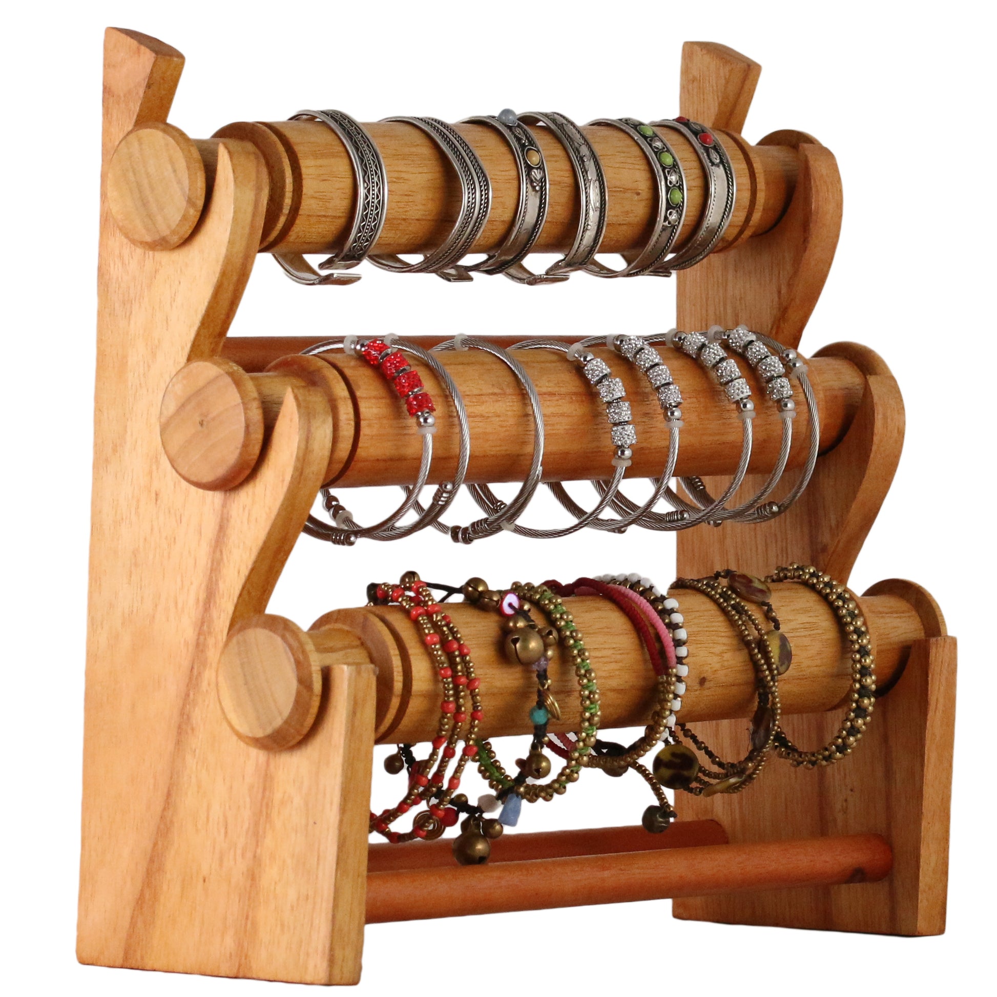 Wooden Bracelet Display Stand Natural 30cm | 3-Tier Jewelry Organizer