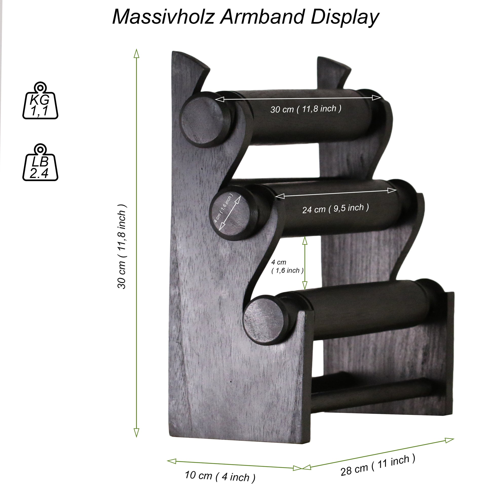 Wooden Bracelet Display Stand Black 30cm | 3-Tier Jewelry Organizer