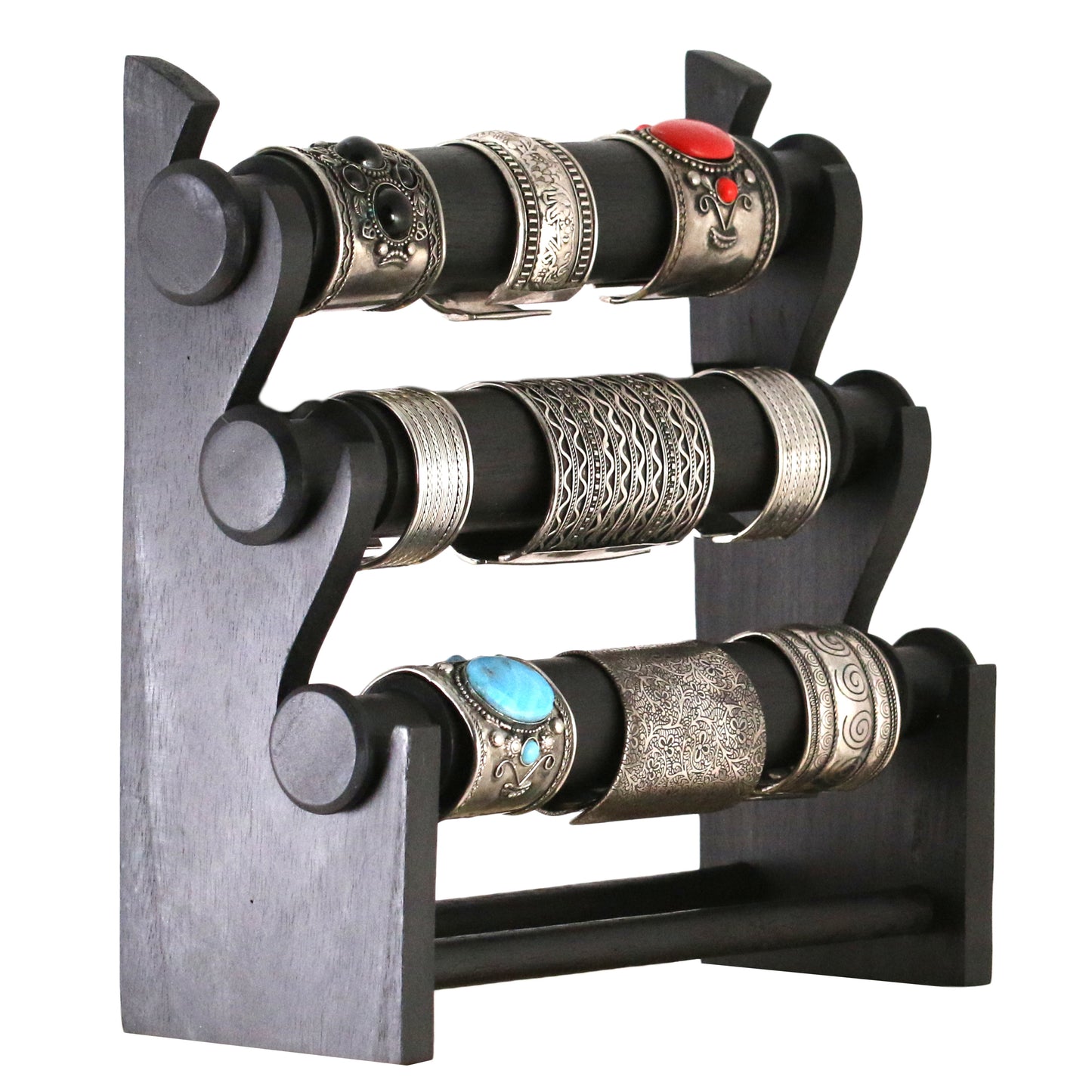 Wooden Bracelet Display Stand Black 30cm | 3-Tier Jewelry Organizer