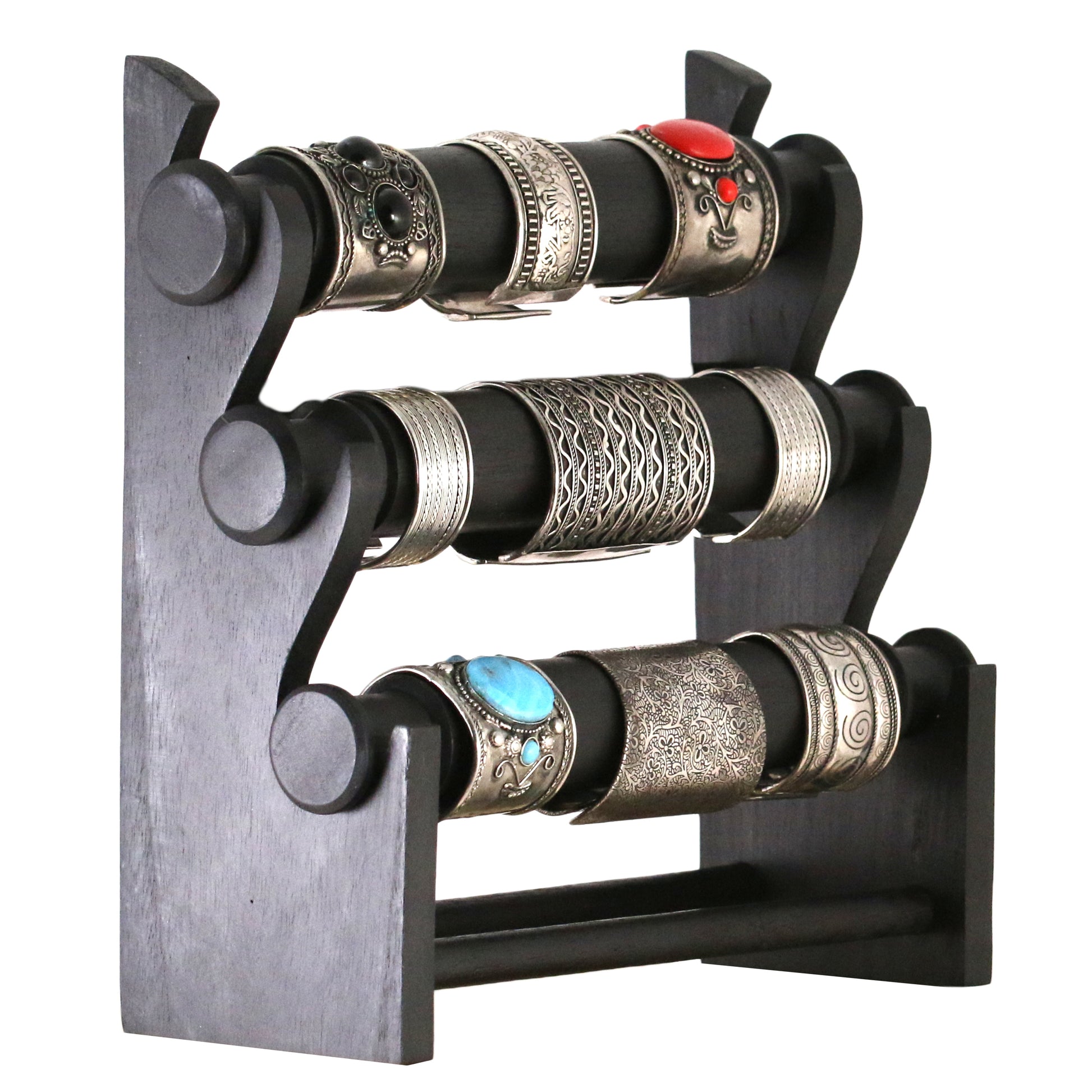 Wooden Bracelet Display Stand Black 30cm | 3-Tier Jewelry Organizer