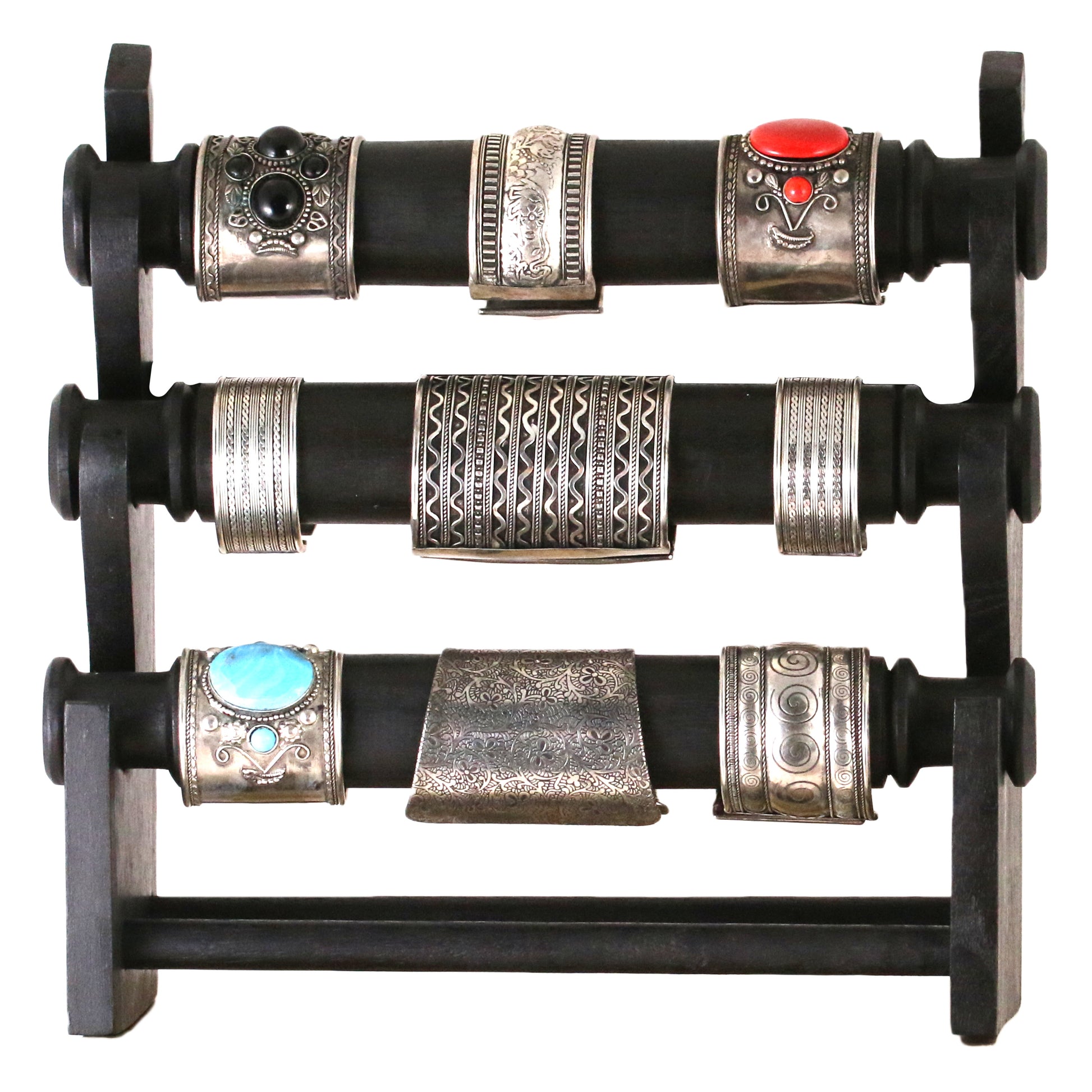 Wooden Bracelet Display Stand Black 30cm | 3-Tier Jewelry Organizer