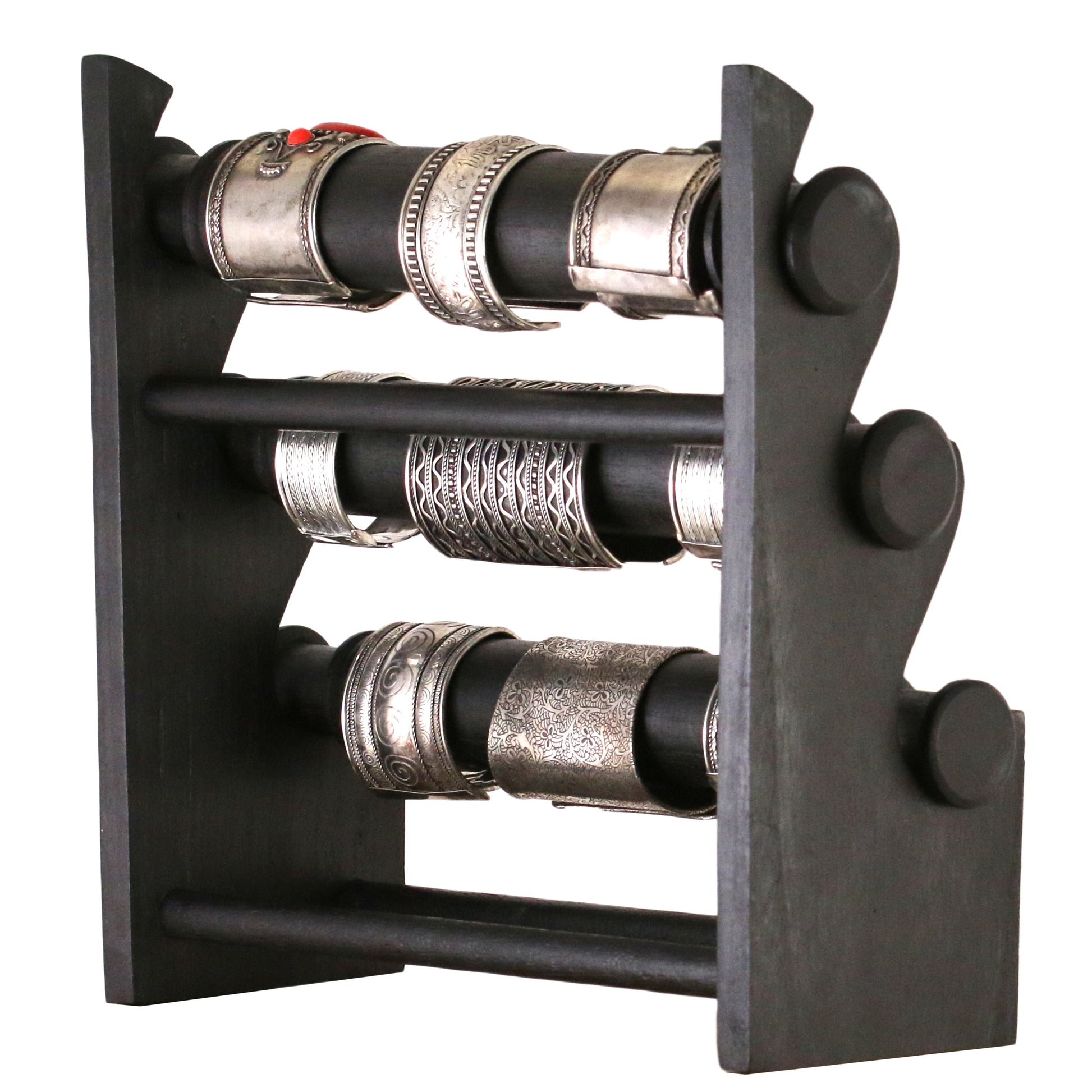 Wooden Bracelet Display Stand Black 30cm | 3-Tier Jewelry Organizer