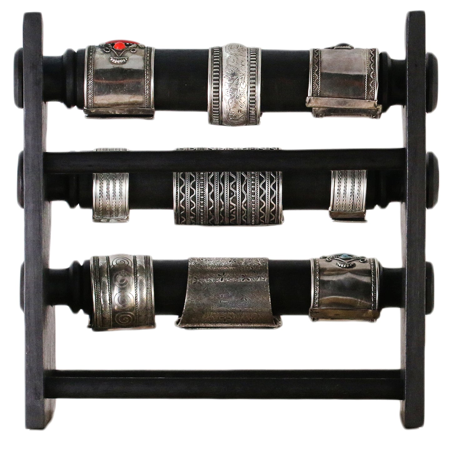 Wooden Bracelet Display Stand Black 30cm | 3-Tier Jewelry Organizer