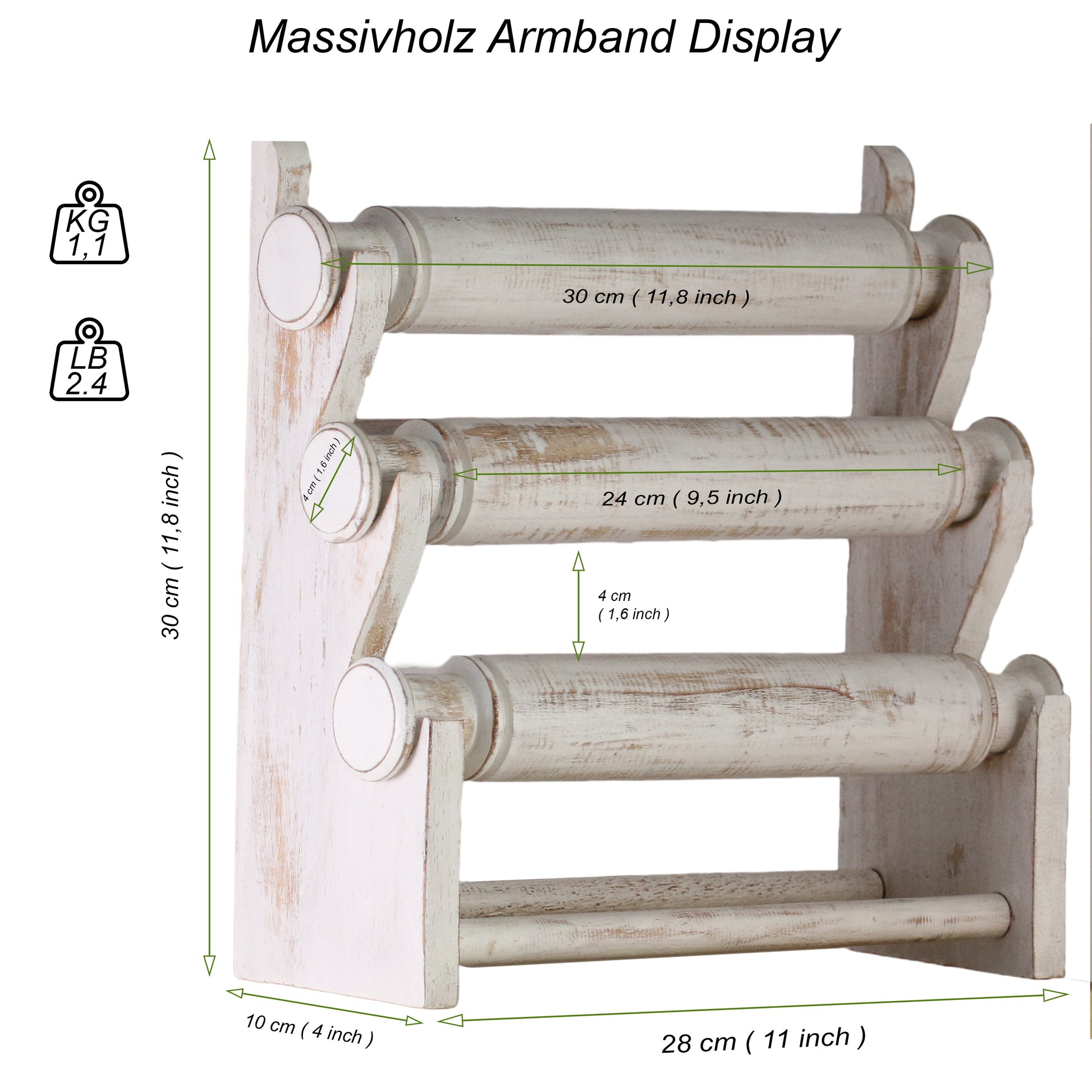 Wooden Bracelet Display Stand White 30cm | 3-Tier Jewelry Organizer