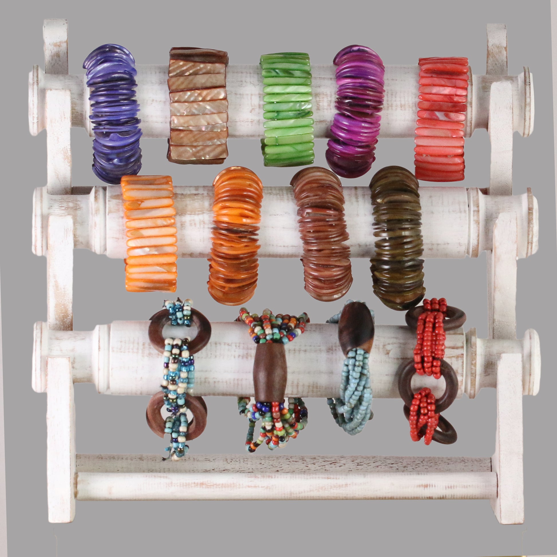 Wooden Bracelet Display Stand White 30cm | 3-Tier Jewelry Organizer