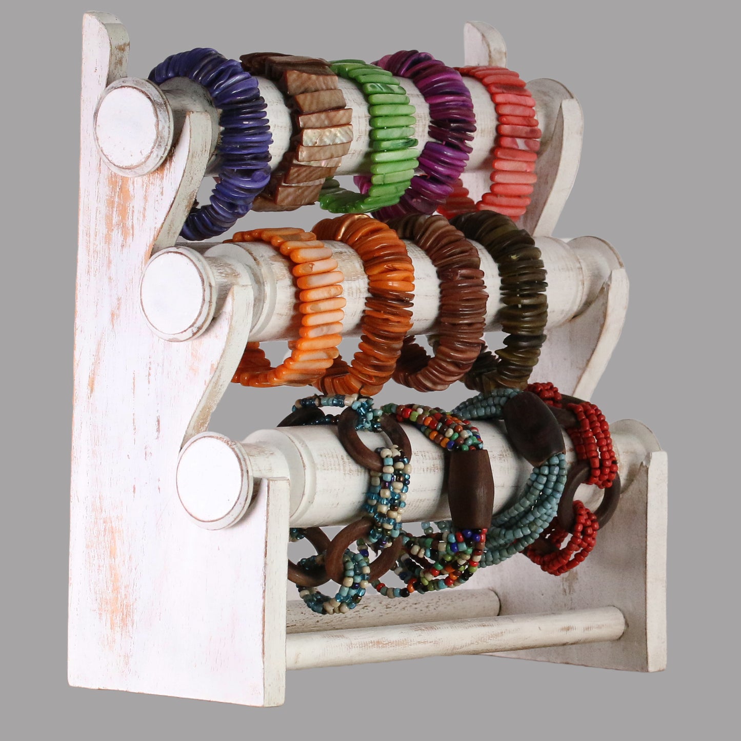 Wooden Bracelet Display Stand White 30cm | 3-Tier Jewelry Organizer