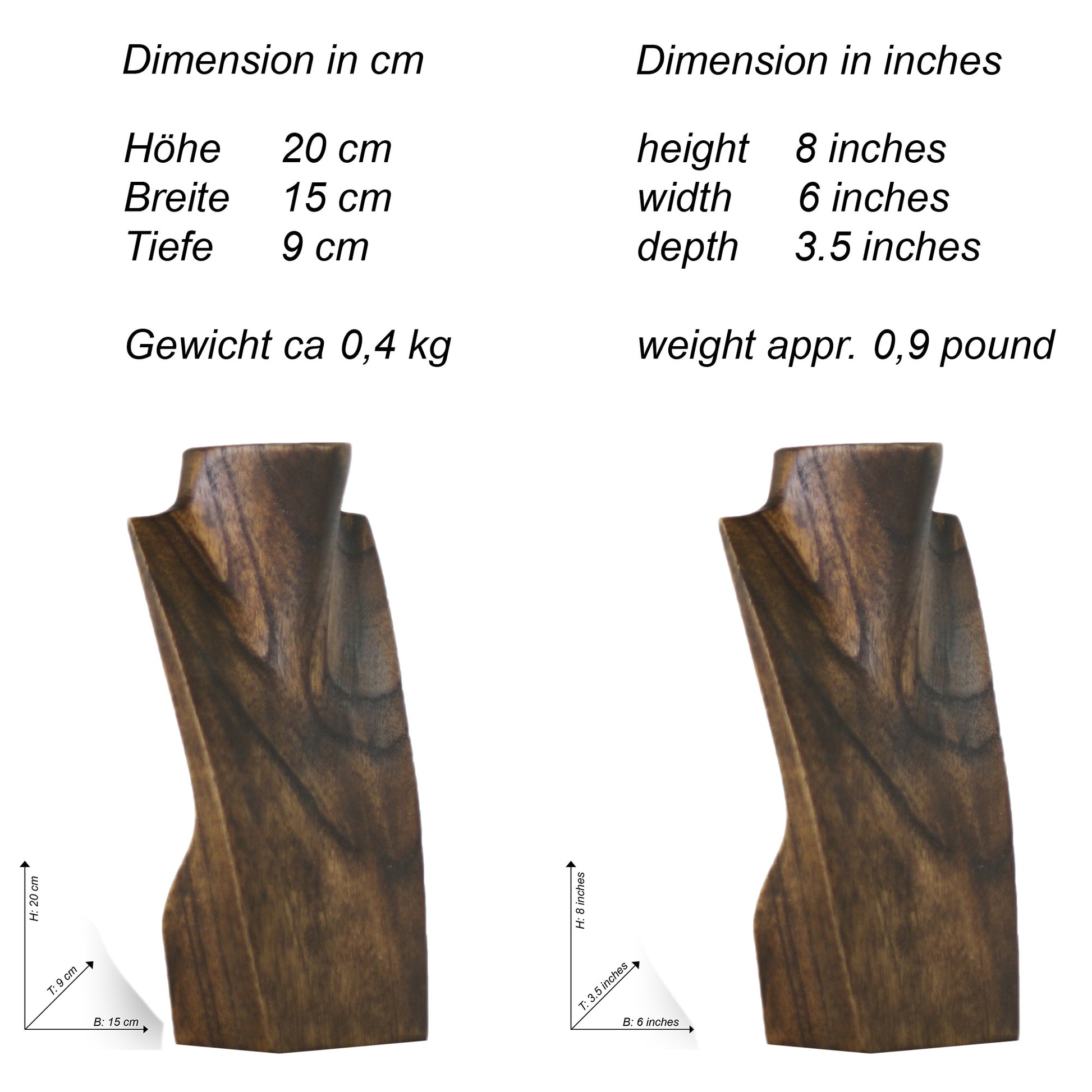 Wooden Jewelry Stand Deep Brown 20cm (7.9") | Necklace Display Bust