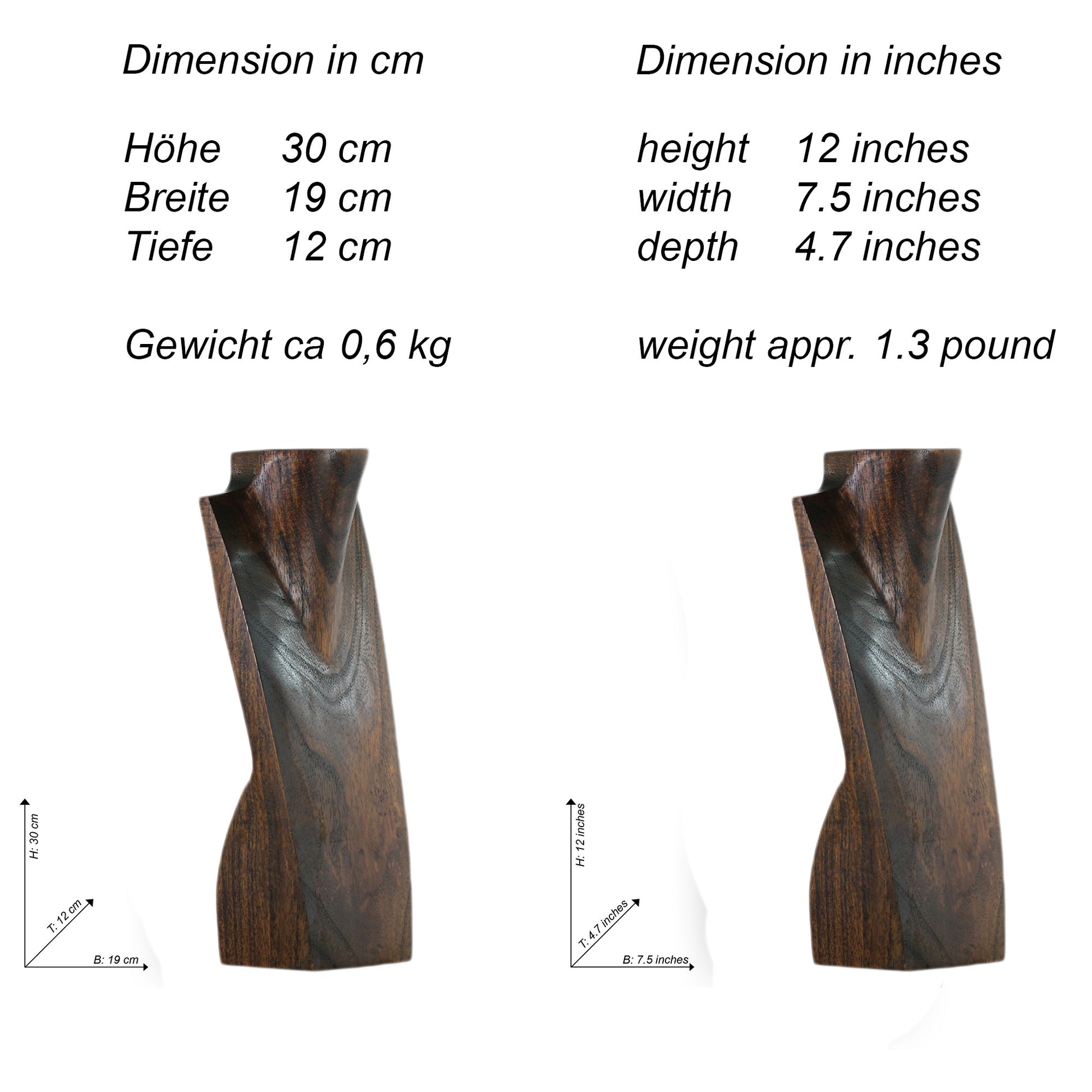 Wooden Jewelry Stand Deep Brown 30cm (12") | Necklace Display Bust