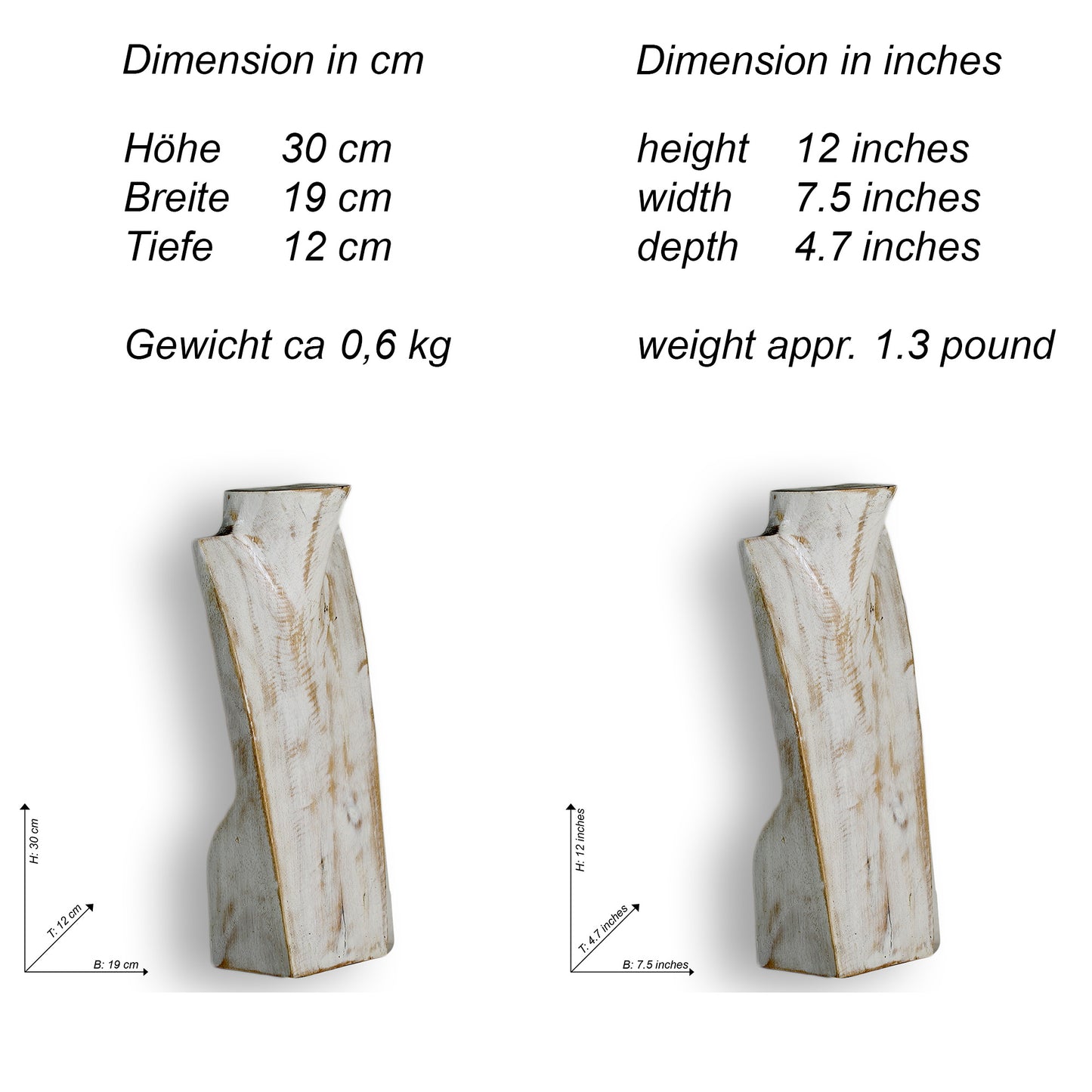 Wooden Jewelry Stand White Wash 30cm (12") | Necklace Display Bust