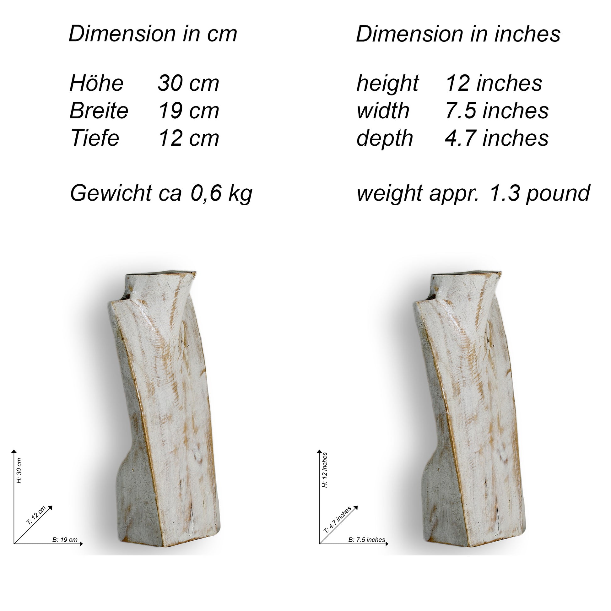 Wooden Jewelry Stand White Wash 30cm (12") | Necklace Display Bust