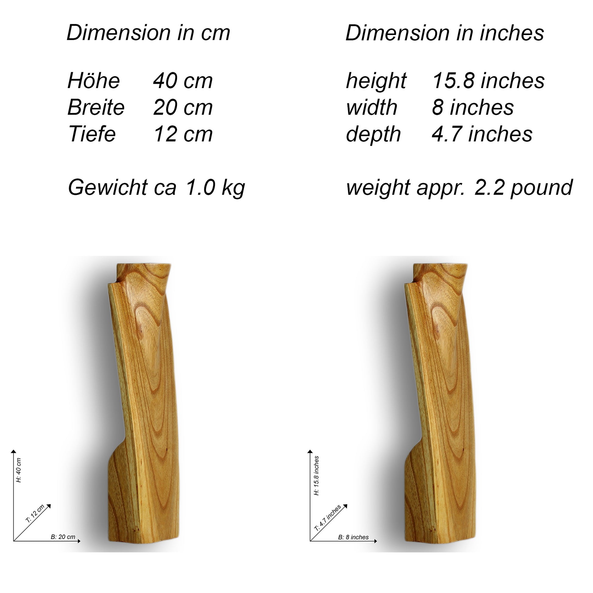 Wooden Jewelry Stand Natural 40cm (15.7") | Necklace Display Bust