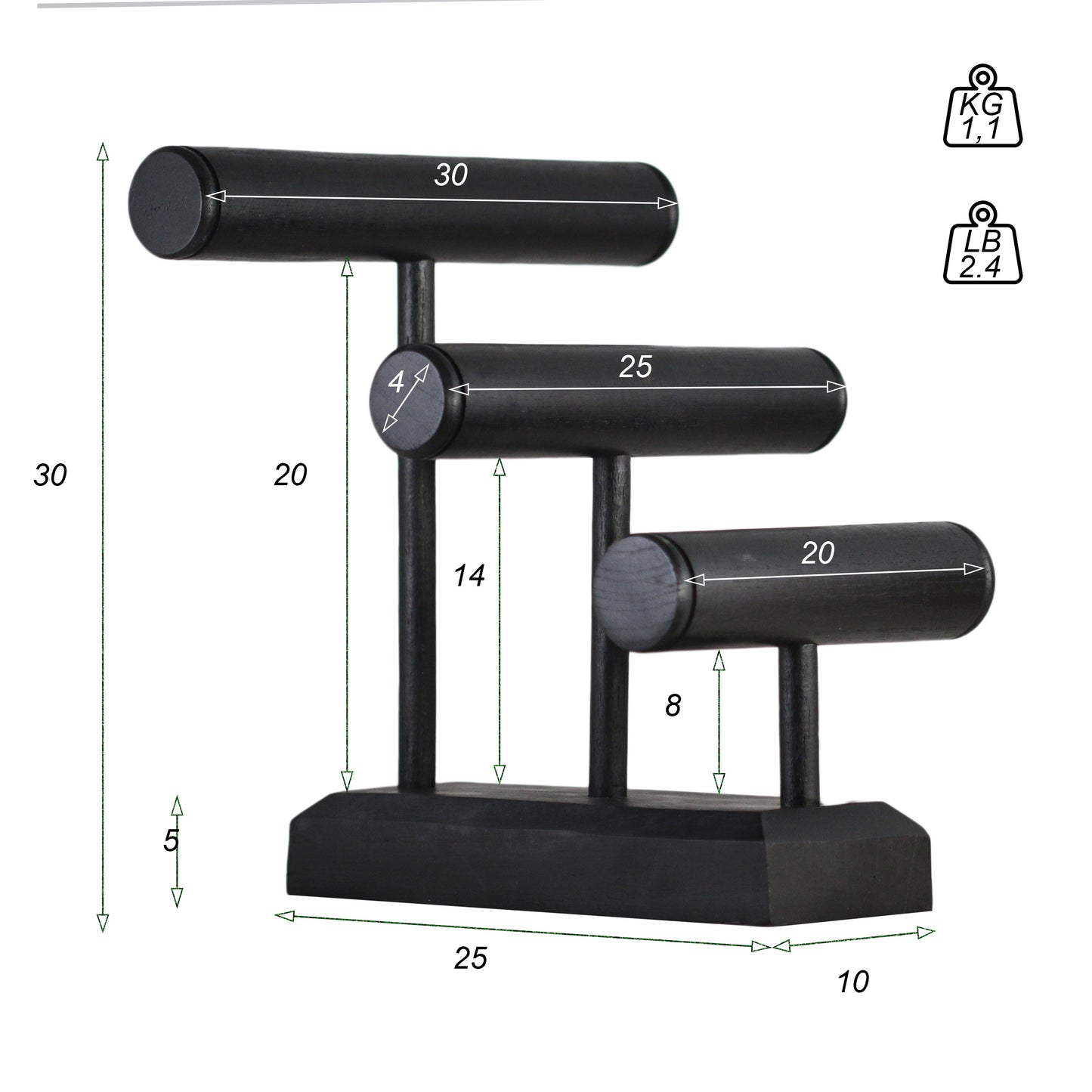Wooden Bracelet Stand Natural 30cm | Solid Wood Jewelry Display