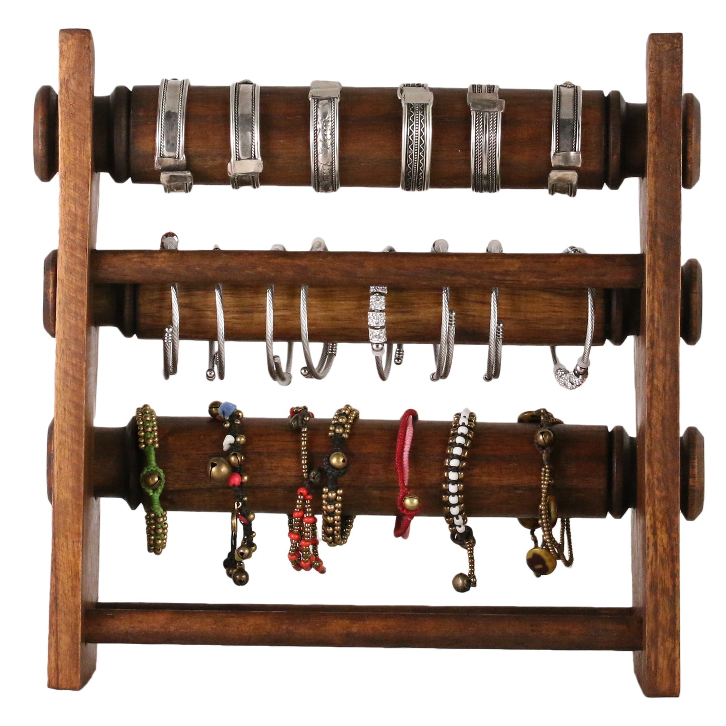 Wooden Bracelet Display Stand Deep Brown 30cm | 3-Tier Jewelry Organizer