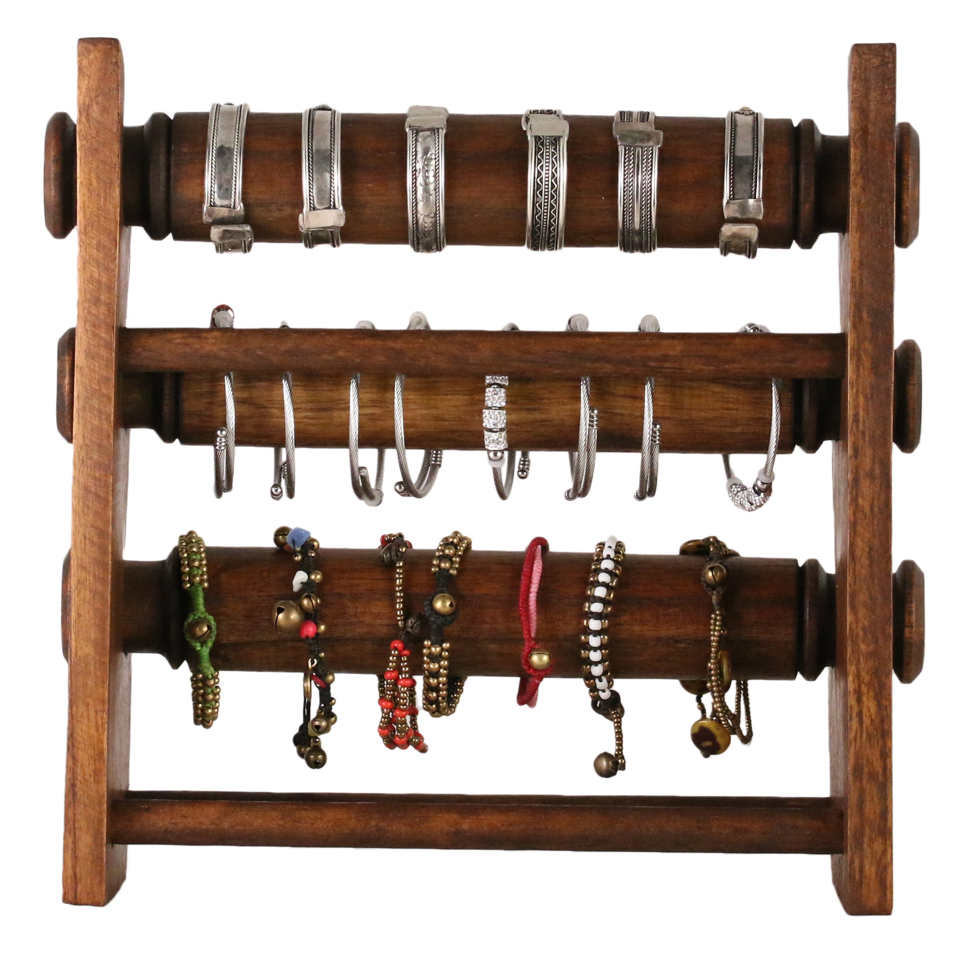 Wooden Bracelet Display Stand Deep Brown 30cm | 3-Tier Jewelry Organizer
