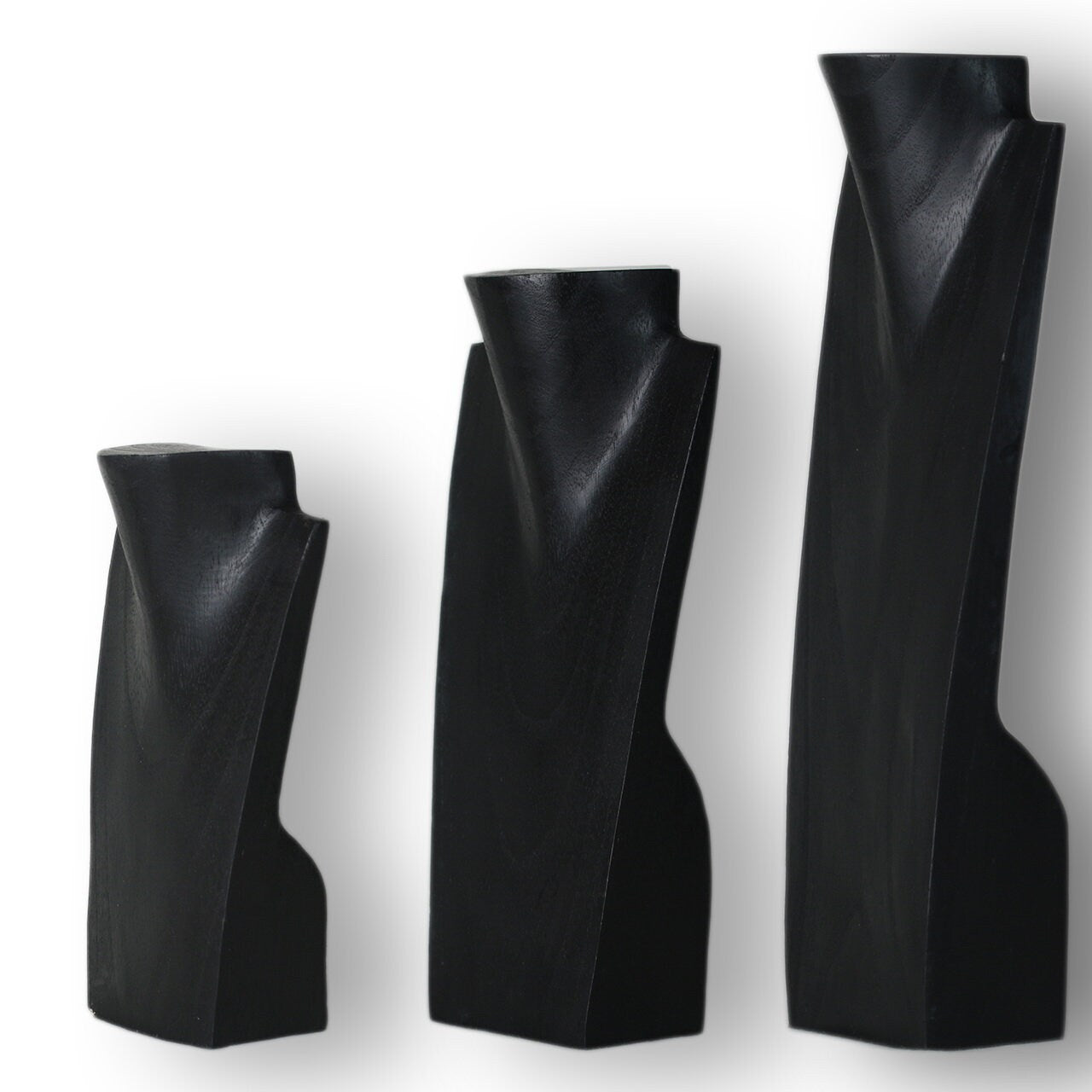 Wooden Jewelry Stand Black Set 20/30/40cm | Necklace Display Bust 3 pcs