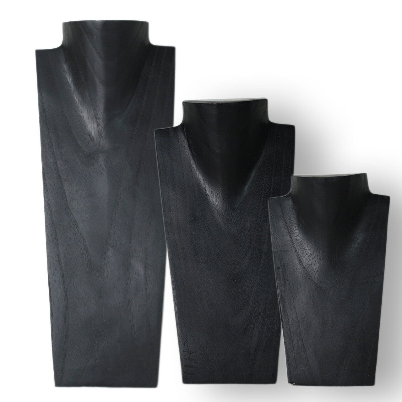 Wooden Jewelry Stand Black Set 20/30/40cm | Necklace Display Bust 3 pcs