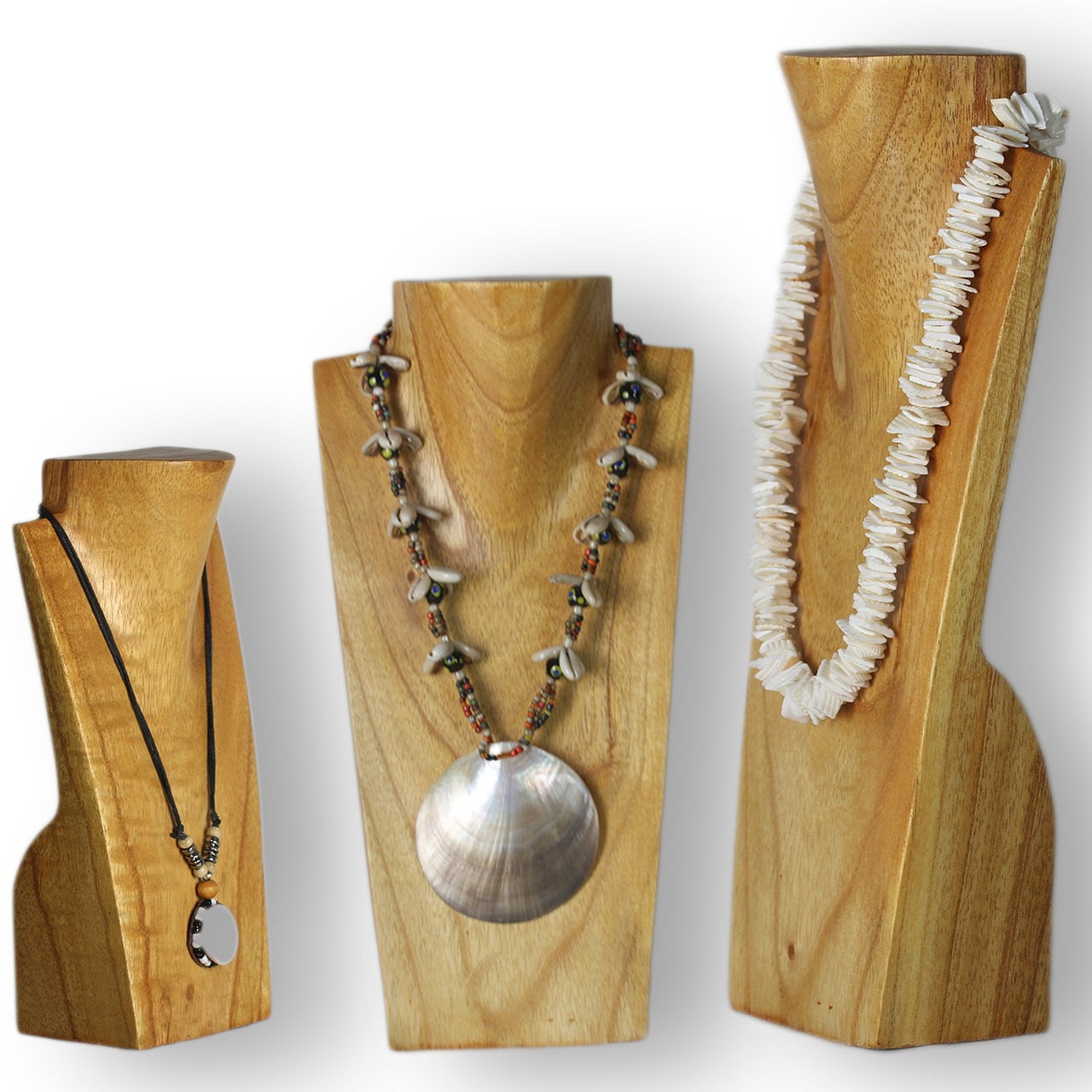 Wooden Jewelry Stand Natural Set 20/30/40cm | Necklace Display Bust 3 pcs