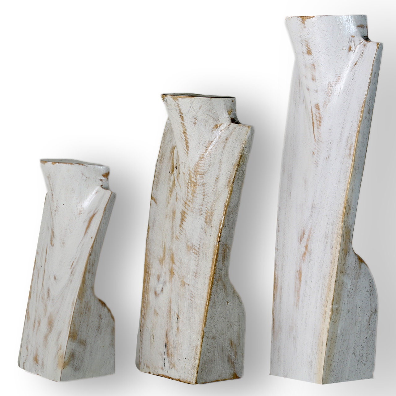 Wooden Jewelry Stand White Wash Set 20/30/40cm | Necklace Display Bust 3 pcs