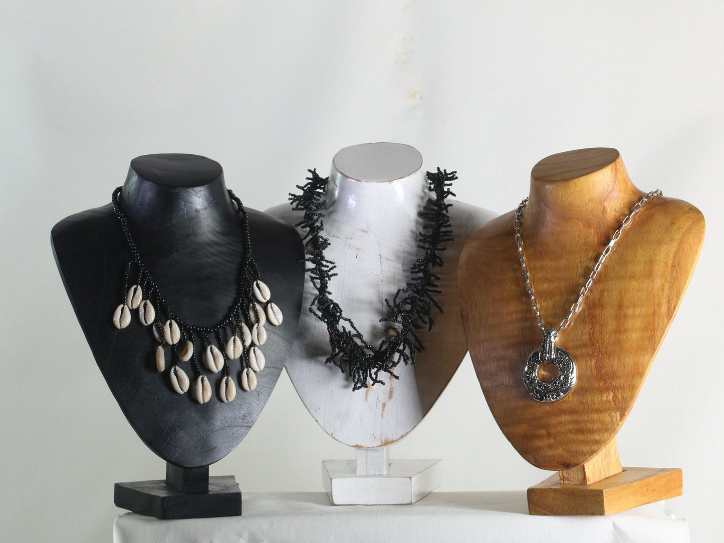 Wooden Jewelry Stand Black 25cm (9.8") | Round Necklace Display Bust