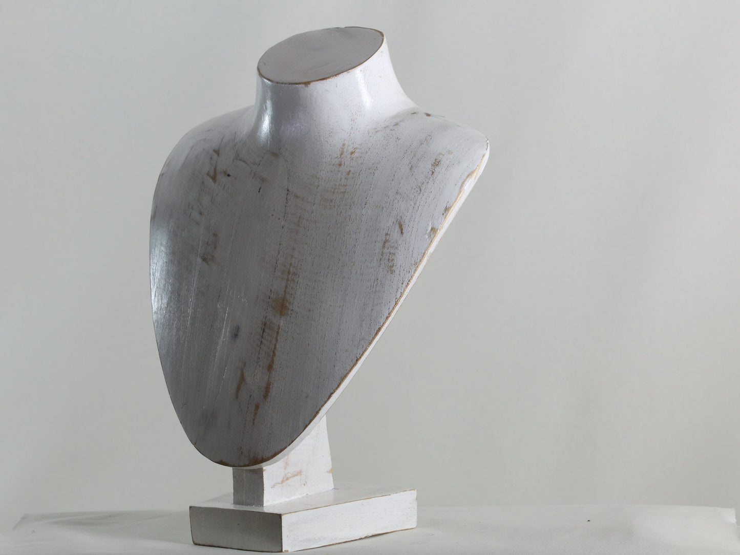Wooden Jewelry Stand White Wash 30cm (12") | Necklace Display Bust with Base