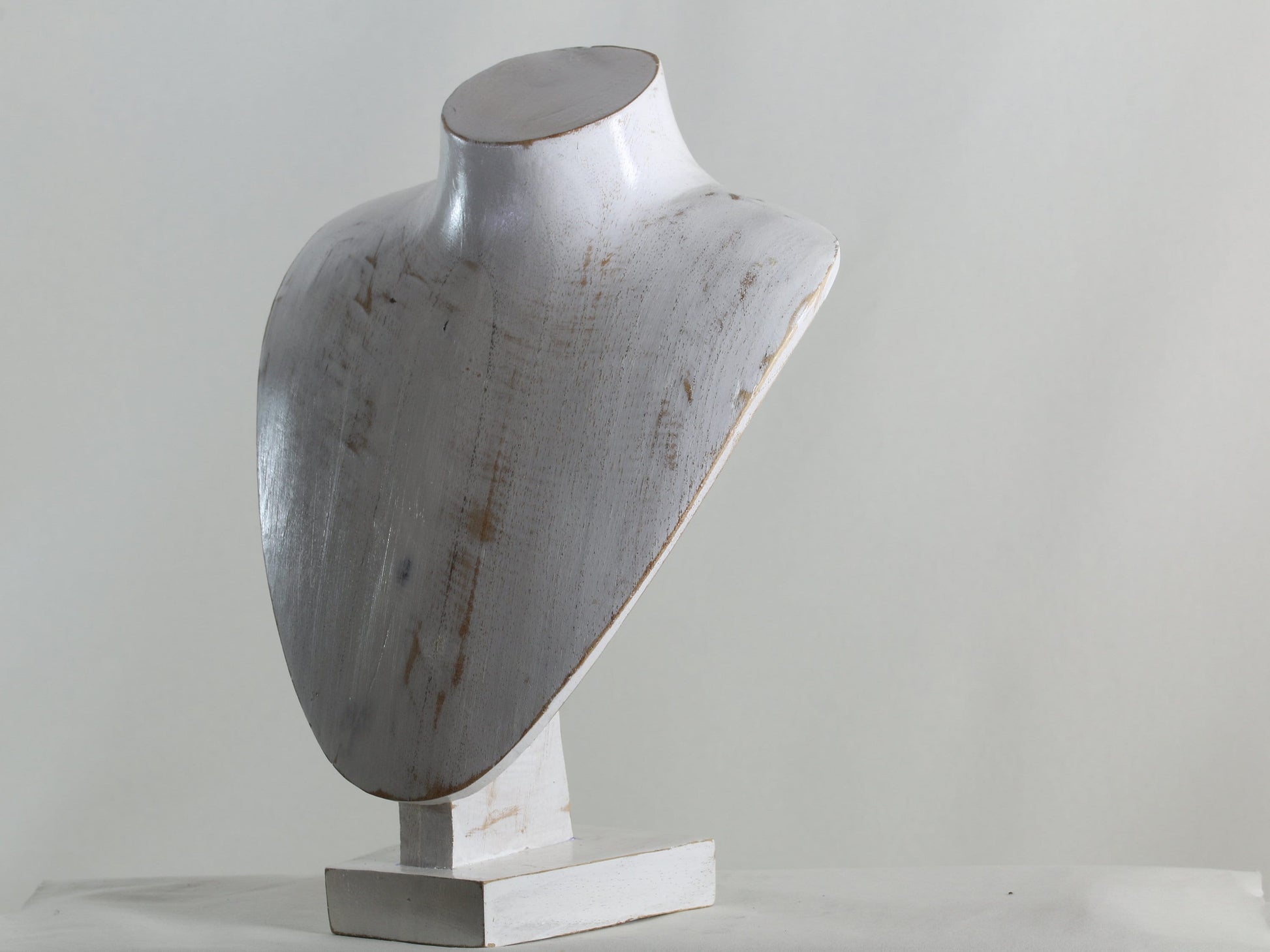 Wooden Jewelry Stand White Wash 30cm (12") | Necklace Display Bust with Base