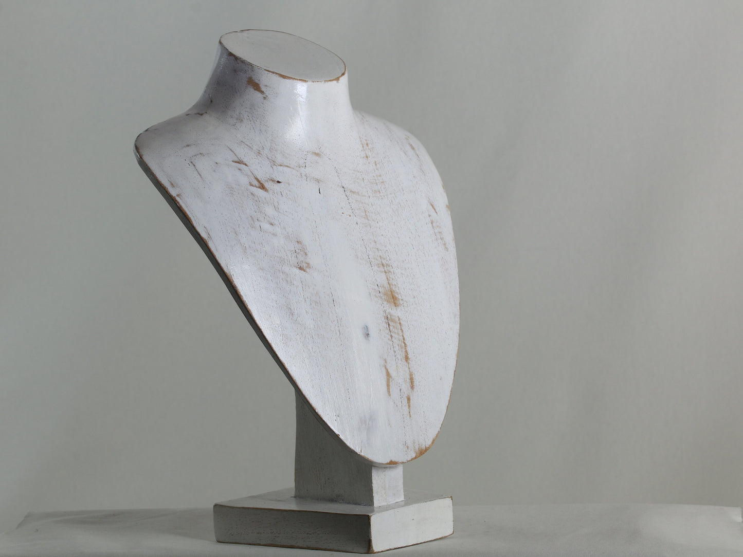 Wooden Jewelry Stand White Wash 30cm (12") | Necklace Display Bust with Base