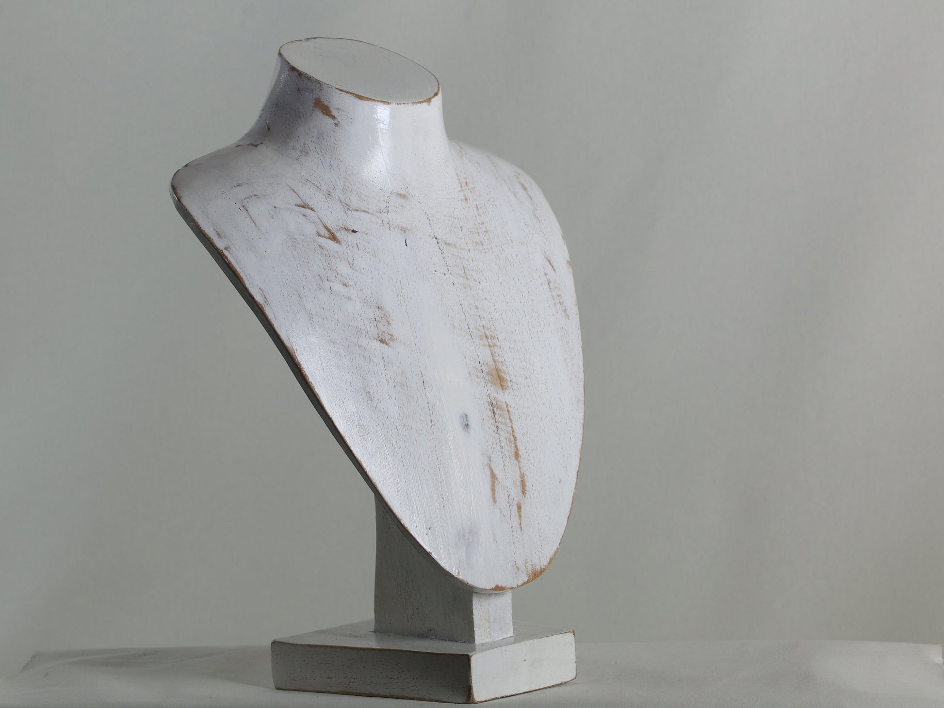 Wooden Jewelry Stand White Wash 30cm (12") | Necklace Display Bust with Base