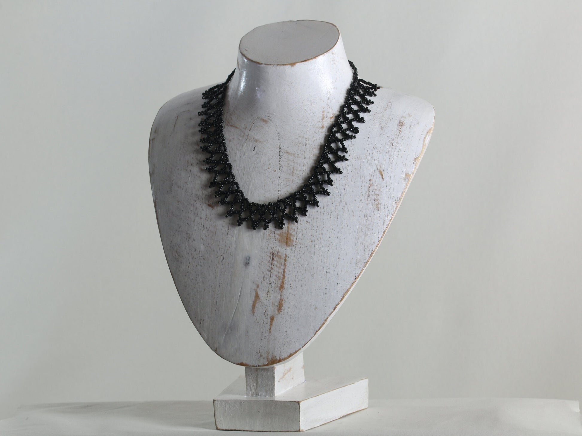 Wooden Jewelry Stand White Wash 30cm (12") | Necklace Display Bust with Base