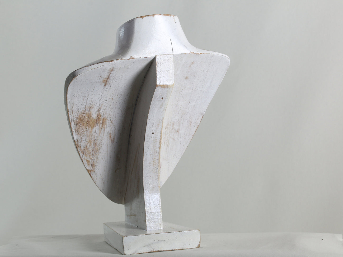 Wooden Jewelry Stand White Wash 30cm (12") | Necklace Display Bust with Base