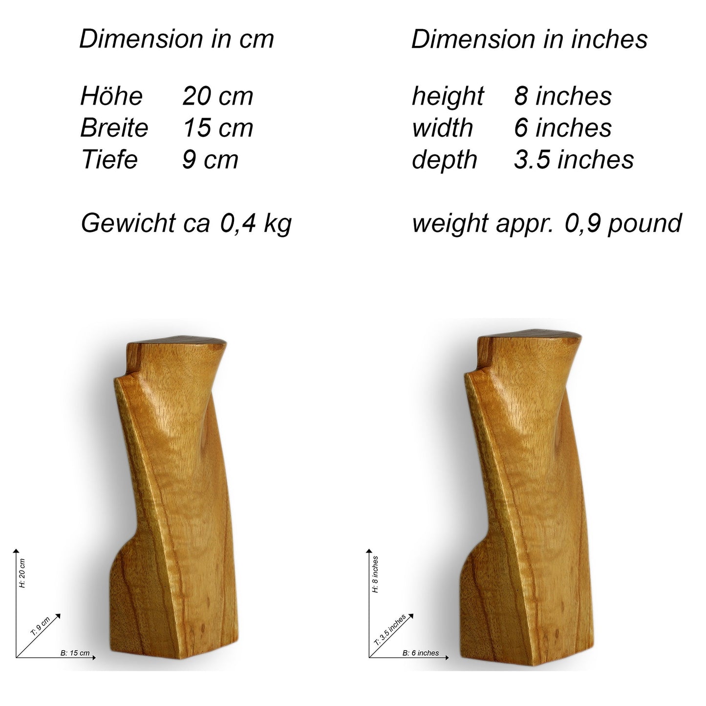 Wooden Jewelry Stand Natural 20cm (7.9") | Necklace Display Bust