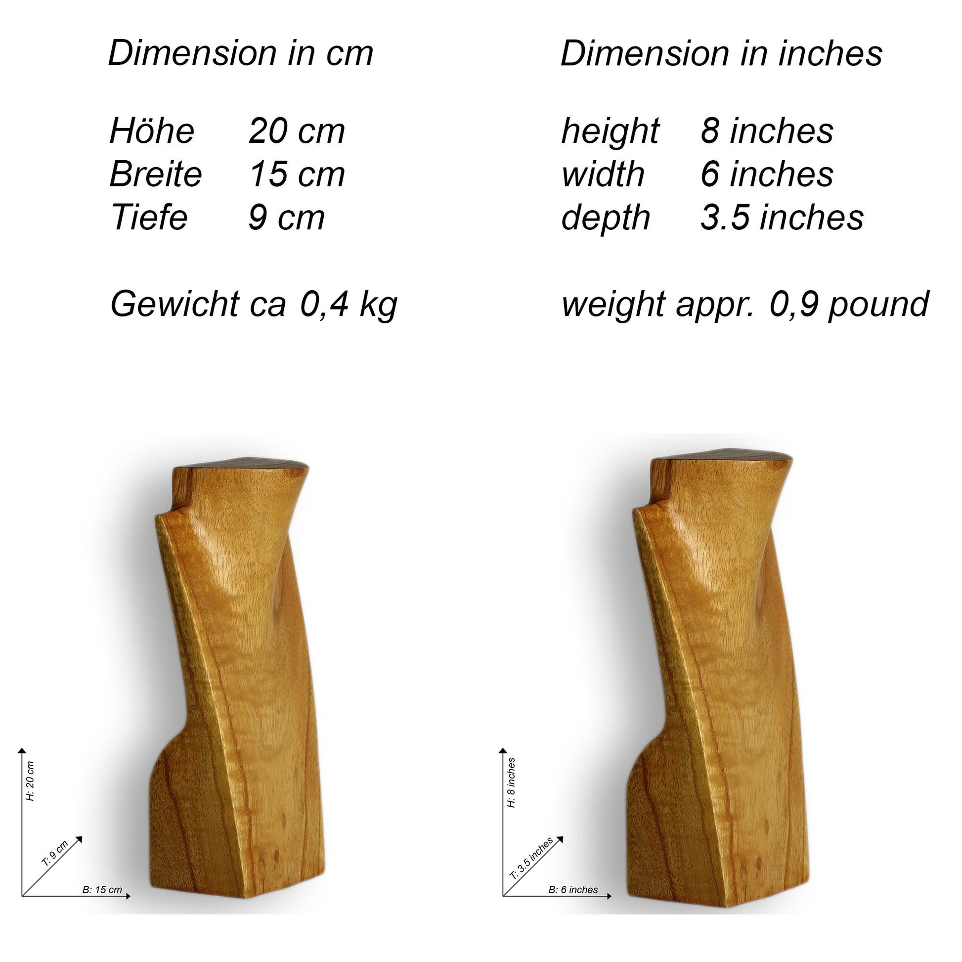 Wooden Jewelry Stand Natural 20cm (7.9") | Necklace Display Bust