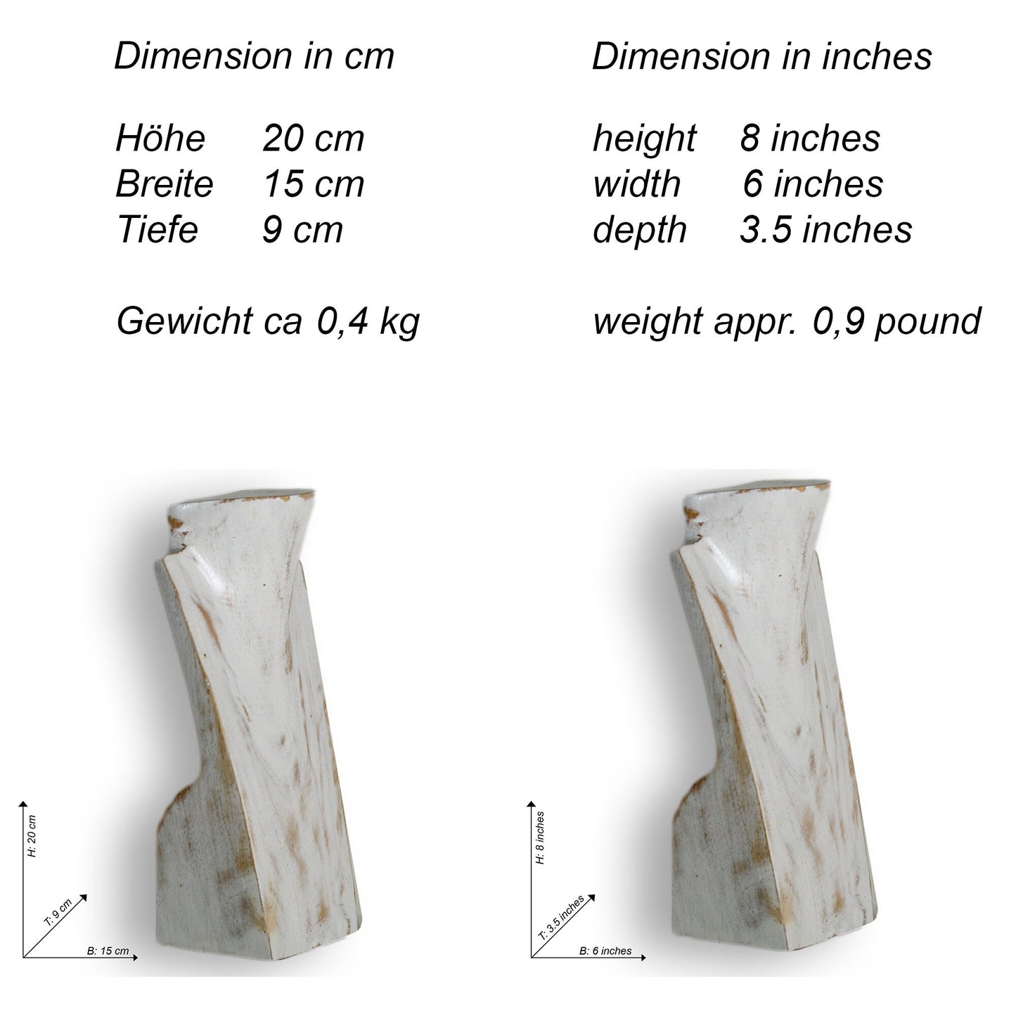 Wooden Jewelry Stand White Wash 20cm (7.9") | Necklace Display Bust