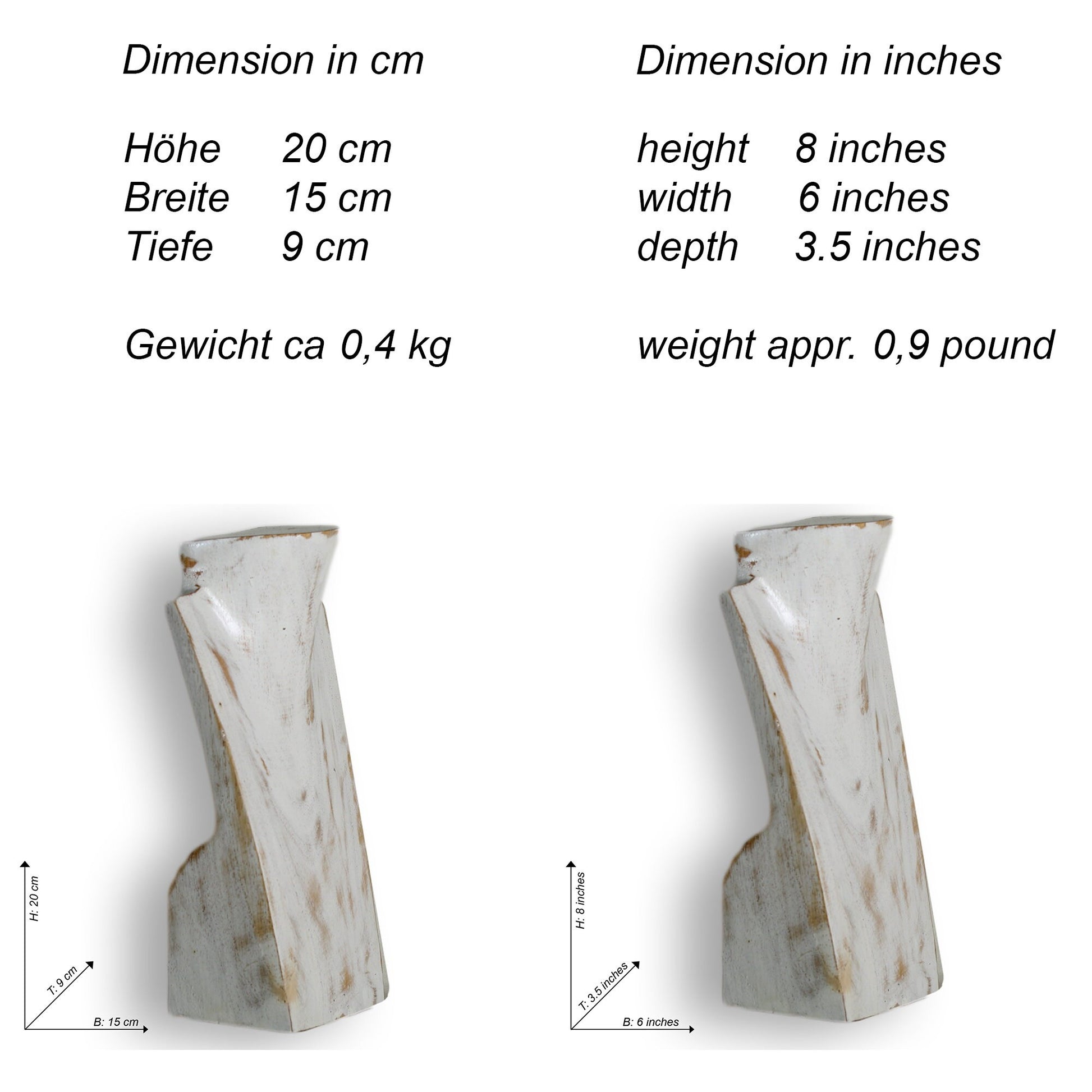 Wooden Jewelry Stand White Wash 20cm (7.9") | Necklace Display Bust