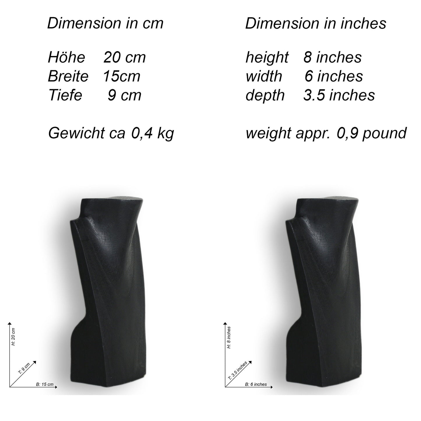 Wooden Jewelry Stand Black 20cm (7.9") | Necklace Display Bust