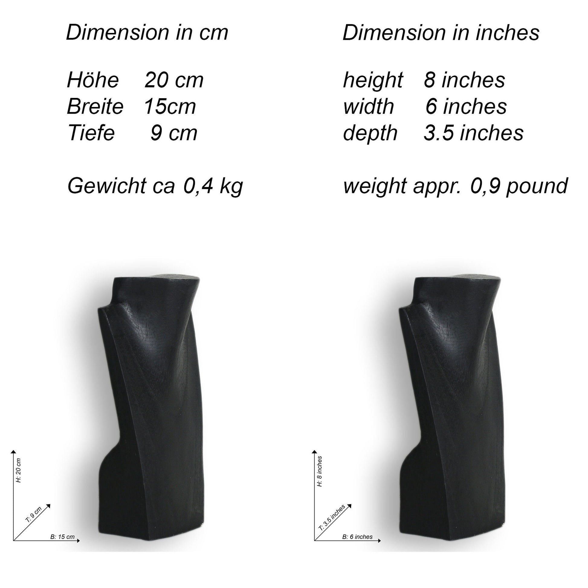 Wooden Jewelry Stand Black 20cm (7.9") | Necklace Display Bust