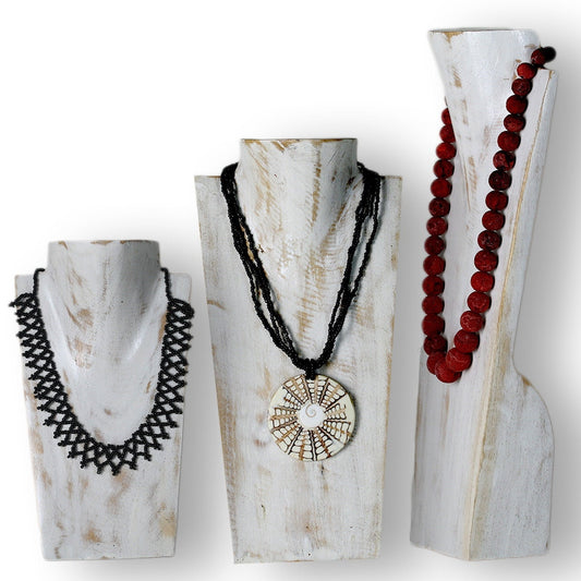 Wooden Jewelry Stand White Wash Set 20/30/40cm | Necklace Display Bust 3 pcs