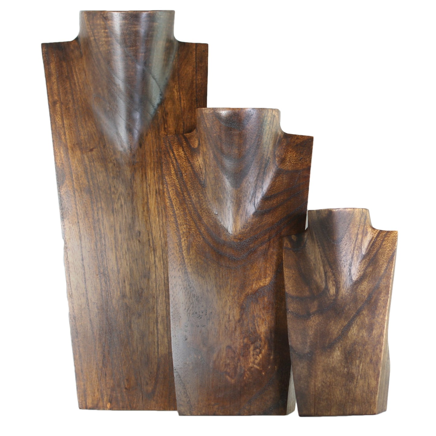 Wooden Jewelry Stand Deep Brown Set 20/30/40cm | Necklace Display Bust 3 pcs