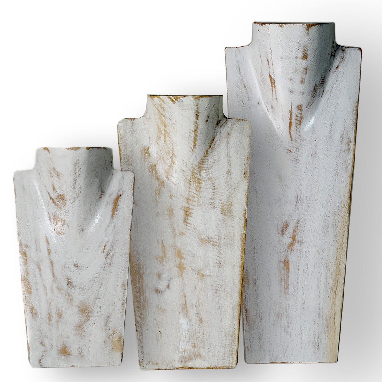 Wooden Jewelry Stand White Wash Set 20/30/40cm | Necklace Display Bust 3 pcs