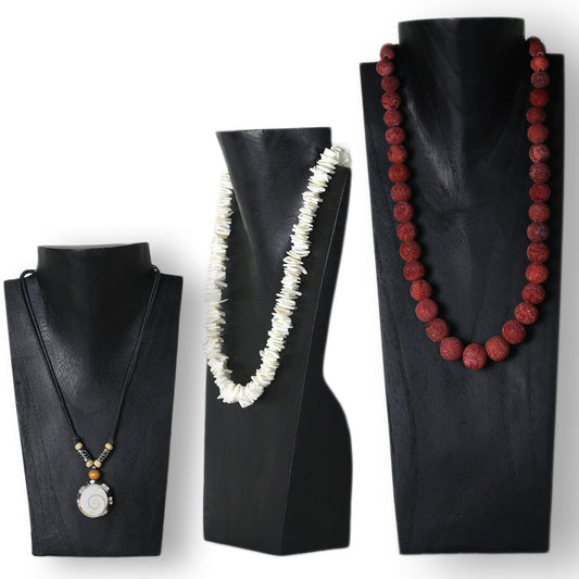 Wooden Jewelry Stand Black Set 20/30/40cm | Necklace Display Bust 3 pcs